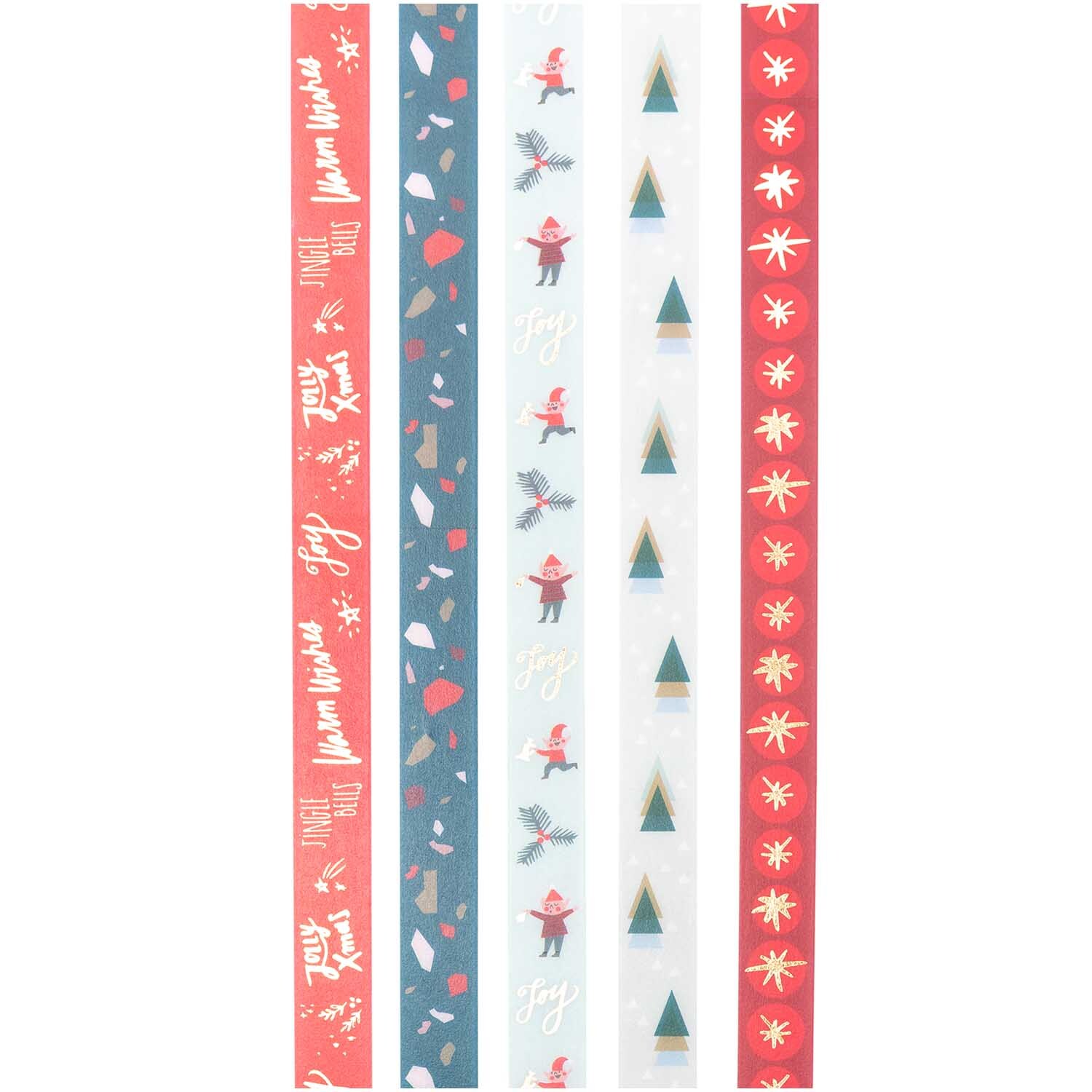 Paper Poetry Tape Set Jolly Christmas Classic, 5-teilig, mit festlichen Motiven und Farben von Rico Design. Ideal für kreative Weihnachtsprojekte.