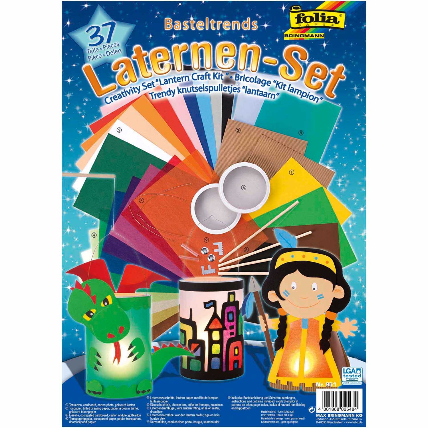 Bastelset Laternen: 37-teiliges Set mit buntem Papier und Zubehör, ideal für kreative Laternenprojekte.
