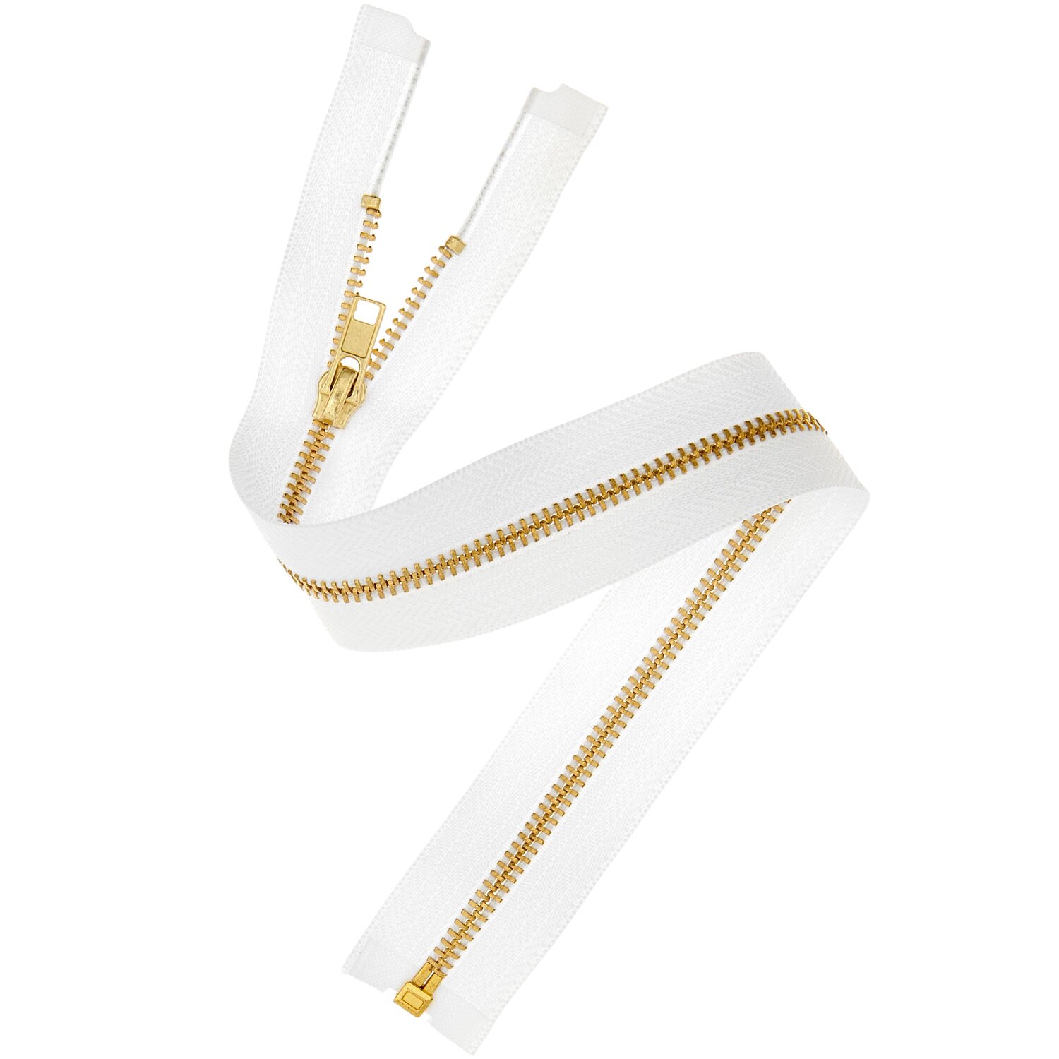 Metall Reißverschluss 3mm von Rico Design mit glänzenden goldfarbenen Zähnen auf hellem Band, hochwertiger Nähbedarf für Taschen, Kissen und Kleidung
