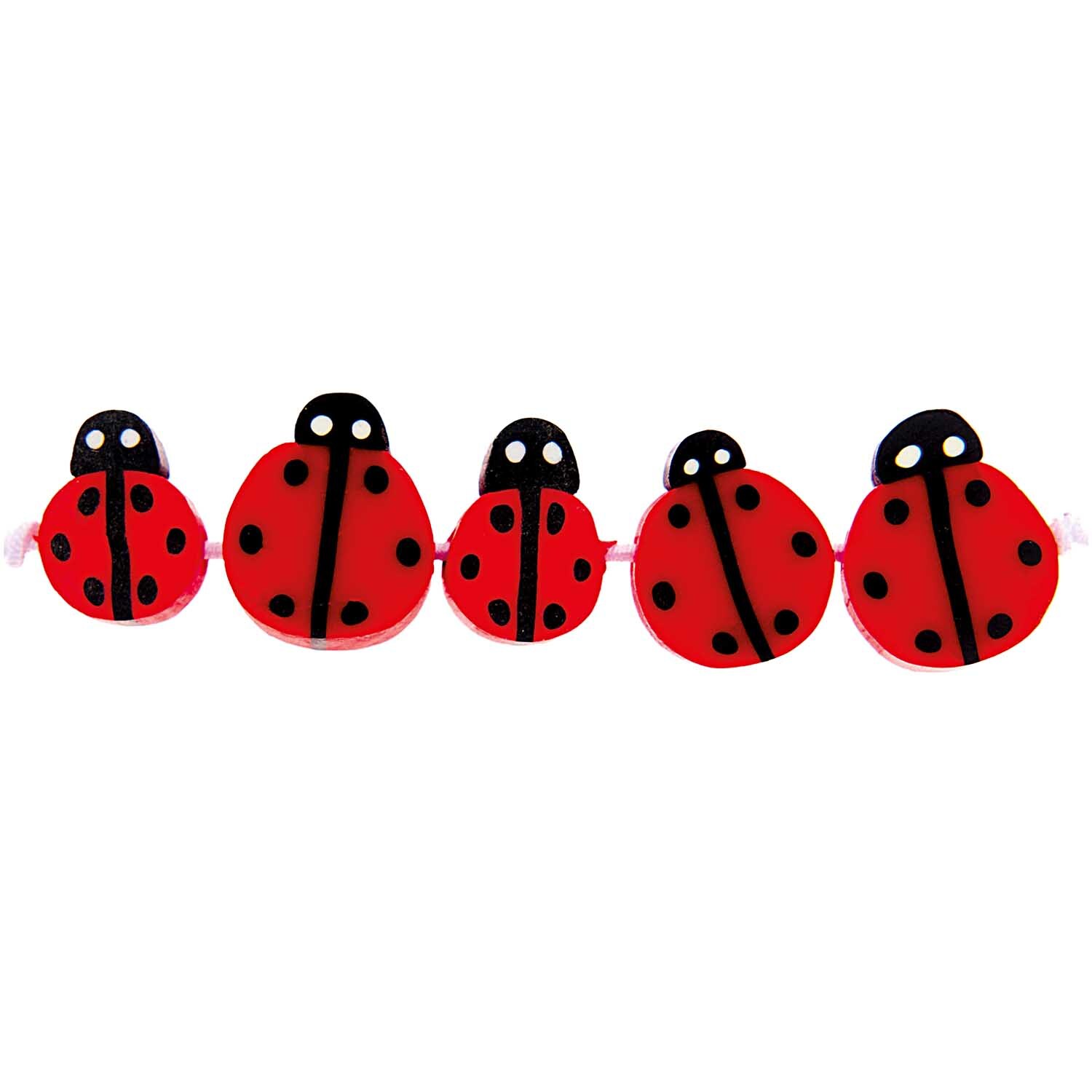 itoshii Marienkäfer Perlen in Rot und Schwarz, 11mm, 20 Stück, von Rico Design, aufgereiht.