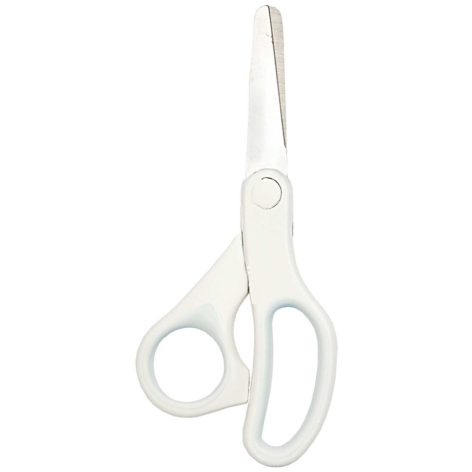 Kinderschere mit Softgrip rund 13,5cm von Rico Design, weiß. Ideal für sicheres Schneiden.