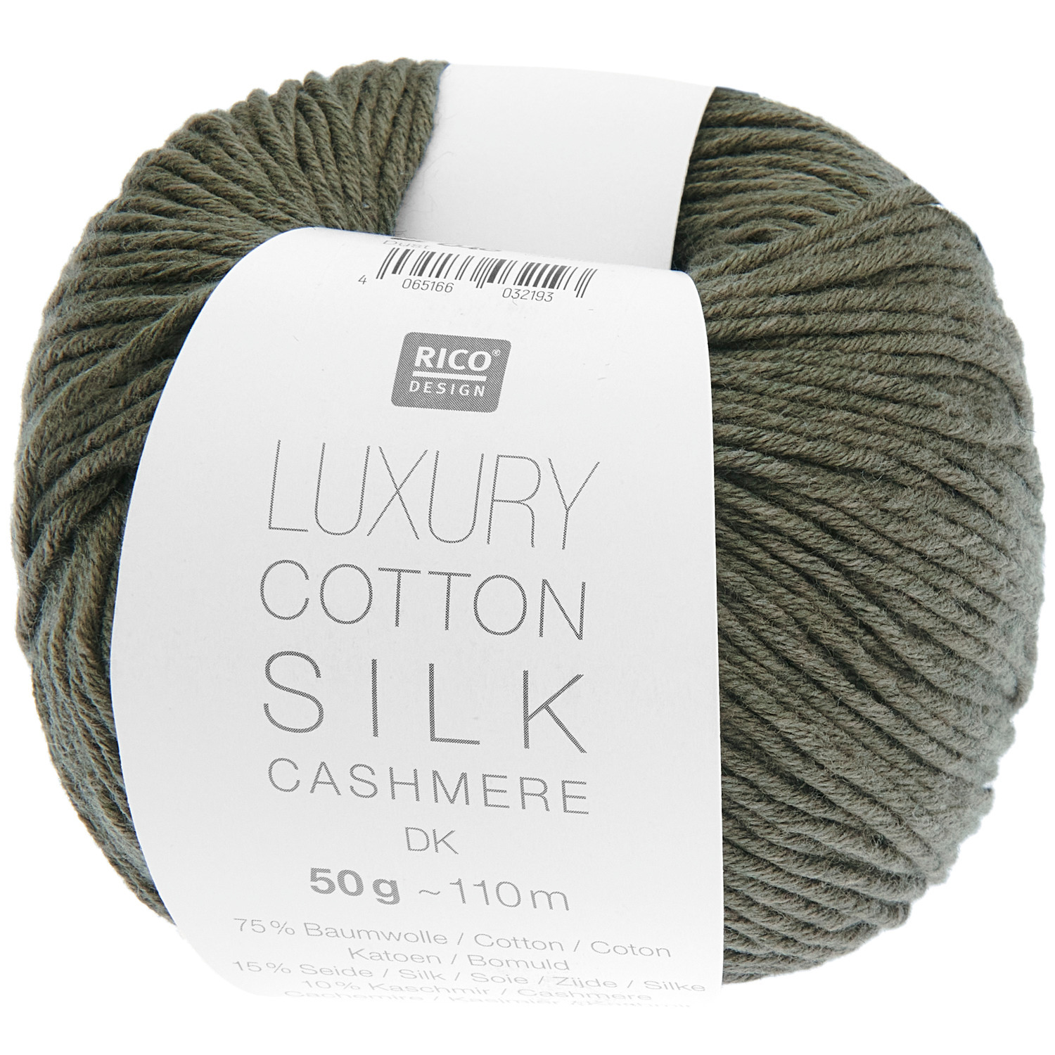 Luxury Cotton Silk Cashmere dk, khaki. Häkelset Top Modell 07 aus Made by Me No. 20, 50g 110m.