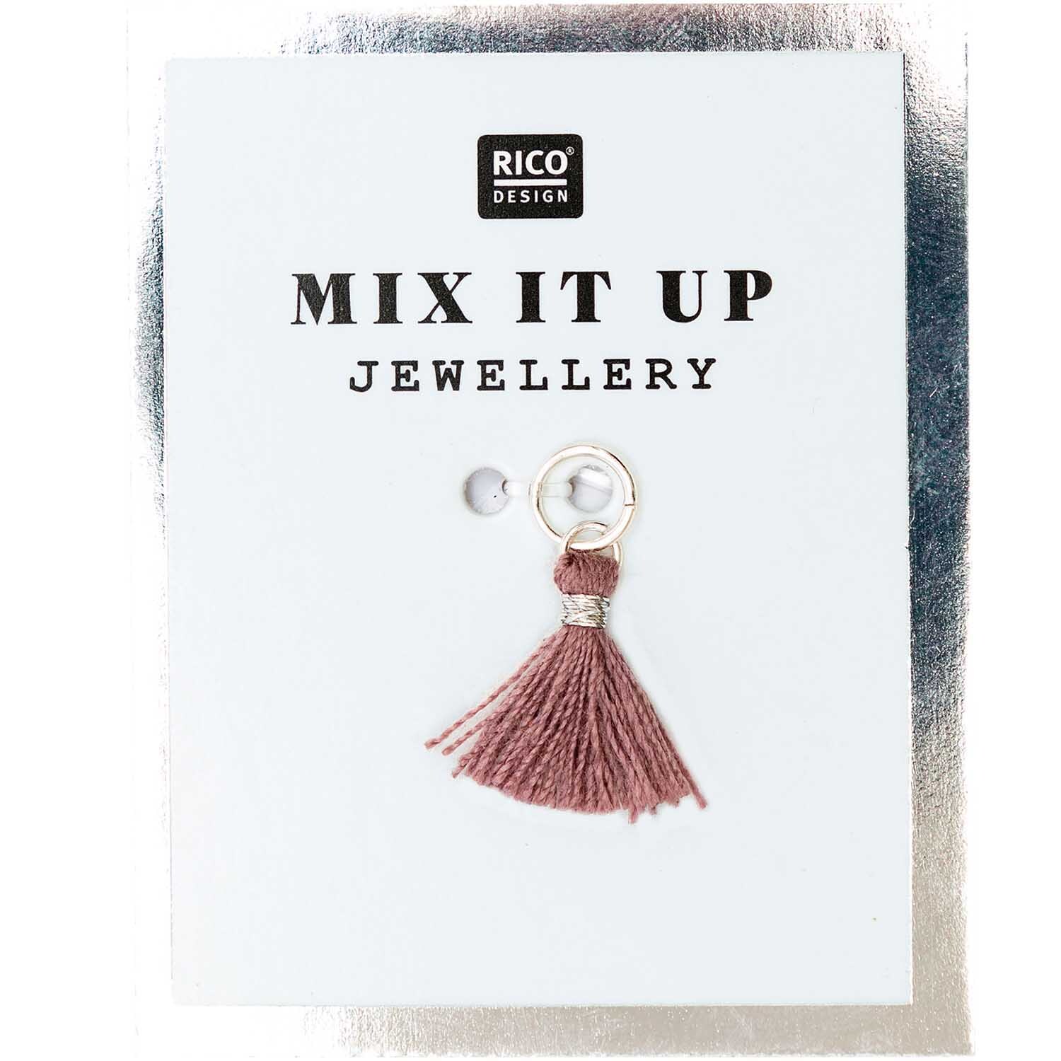 Mix it Up - Jewellery Mini-Quaste 11mm in Silber-Lila von Rico Design auf weißem Hintergrund.