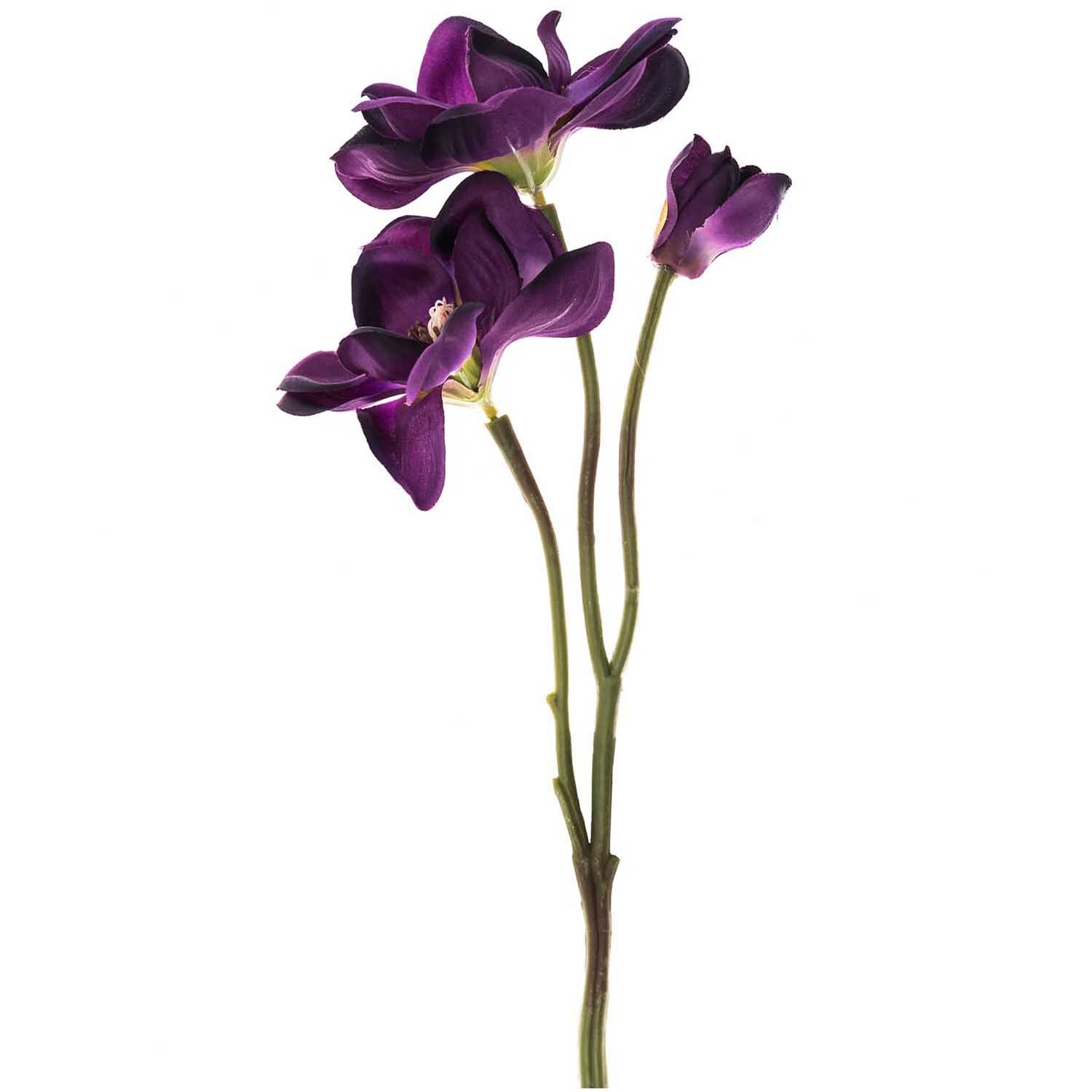 Anemonenzweig violett 41cm: Eleganter Zweig mit violetten Blüten, ideal für kreative Dekorationen.