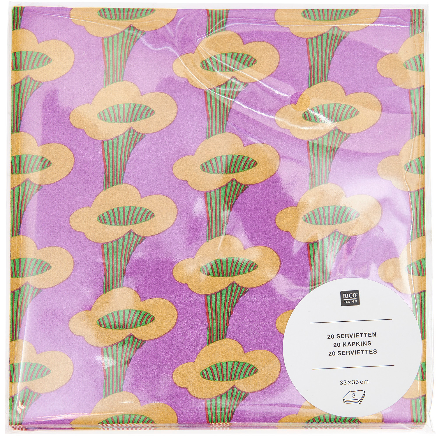 Servietten Pfifferlinge Violett 33x33cm 20 Stück von Rico Design