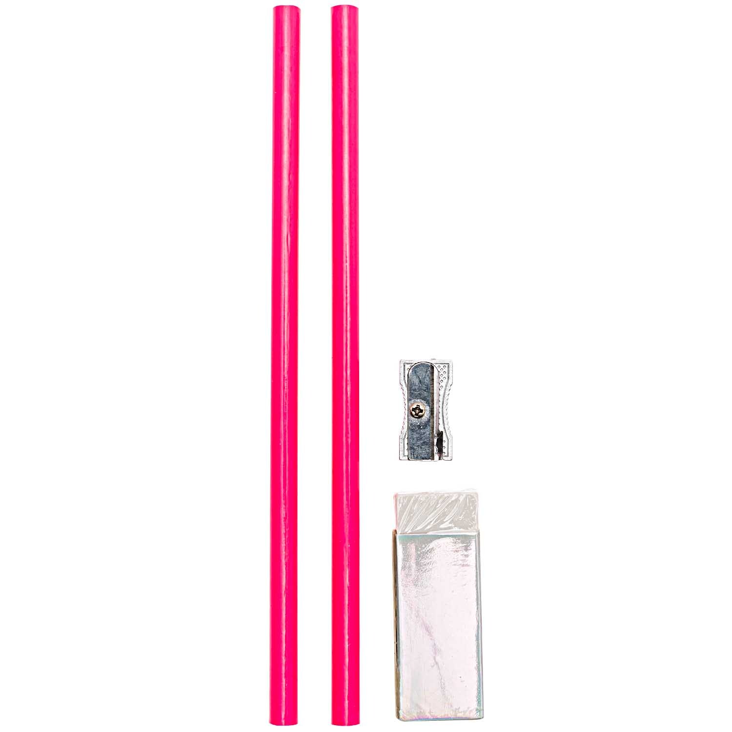 Paper Poetry Etuiset holographisch 12,5x24: Zwei pinke Stifte, Anspitzer und Radiergummi von Rico Design.
