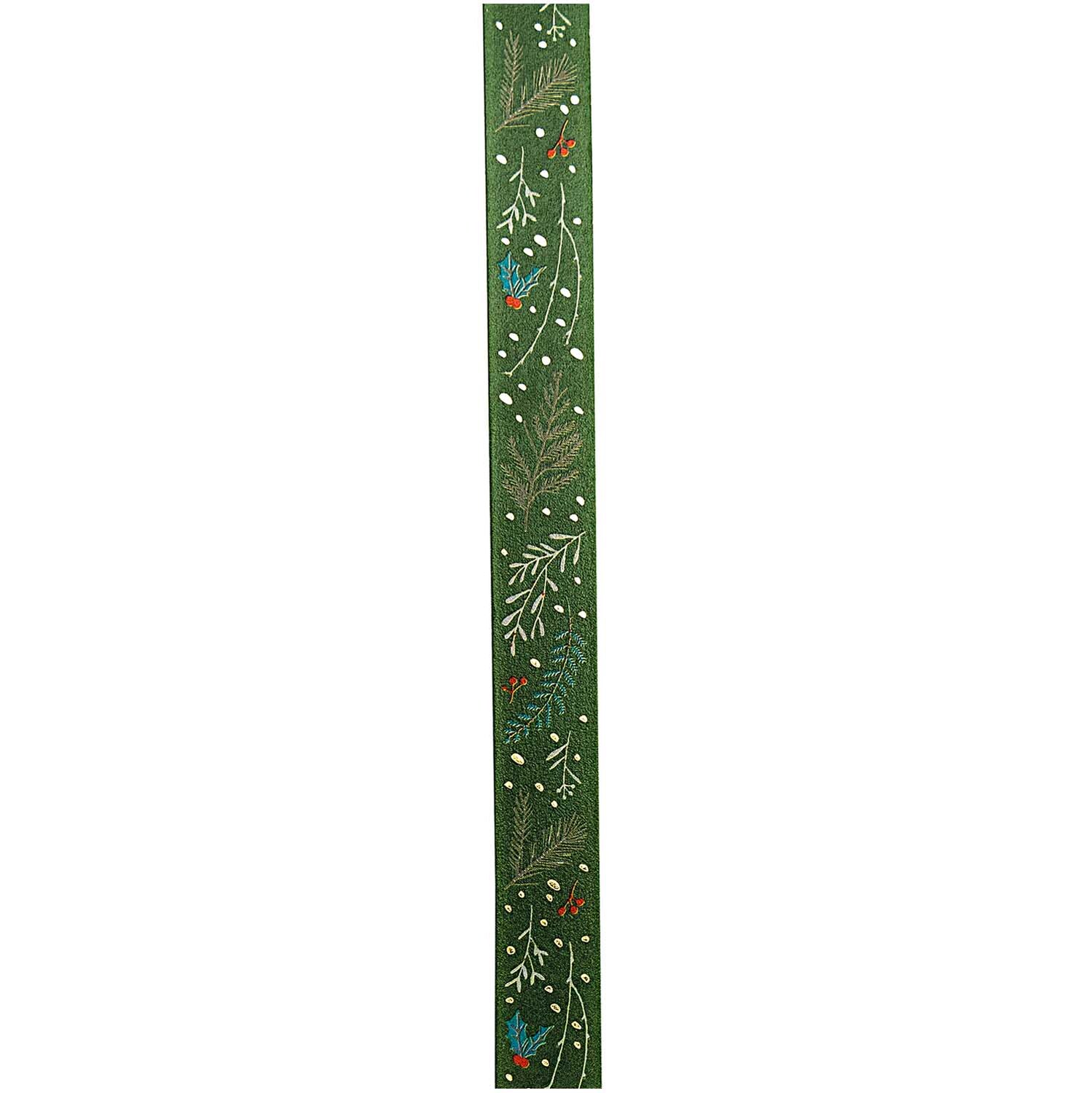 Paper Poetry Tape Nostalgic Christmas mit Zweigen auf grünem Hintergrund, 1,5 cm breit, 10 m lang. Ideal für festliche Dekorationen.