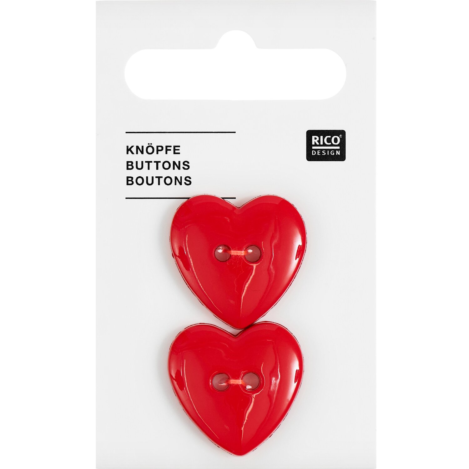 Knöpfe Herz 2 Löcher 2,2x2,2cm 2 Stück Farbe Rot von Rico Design