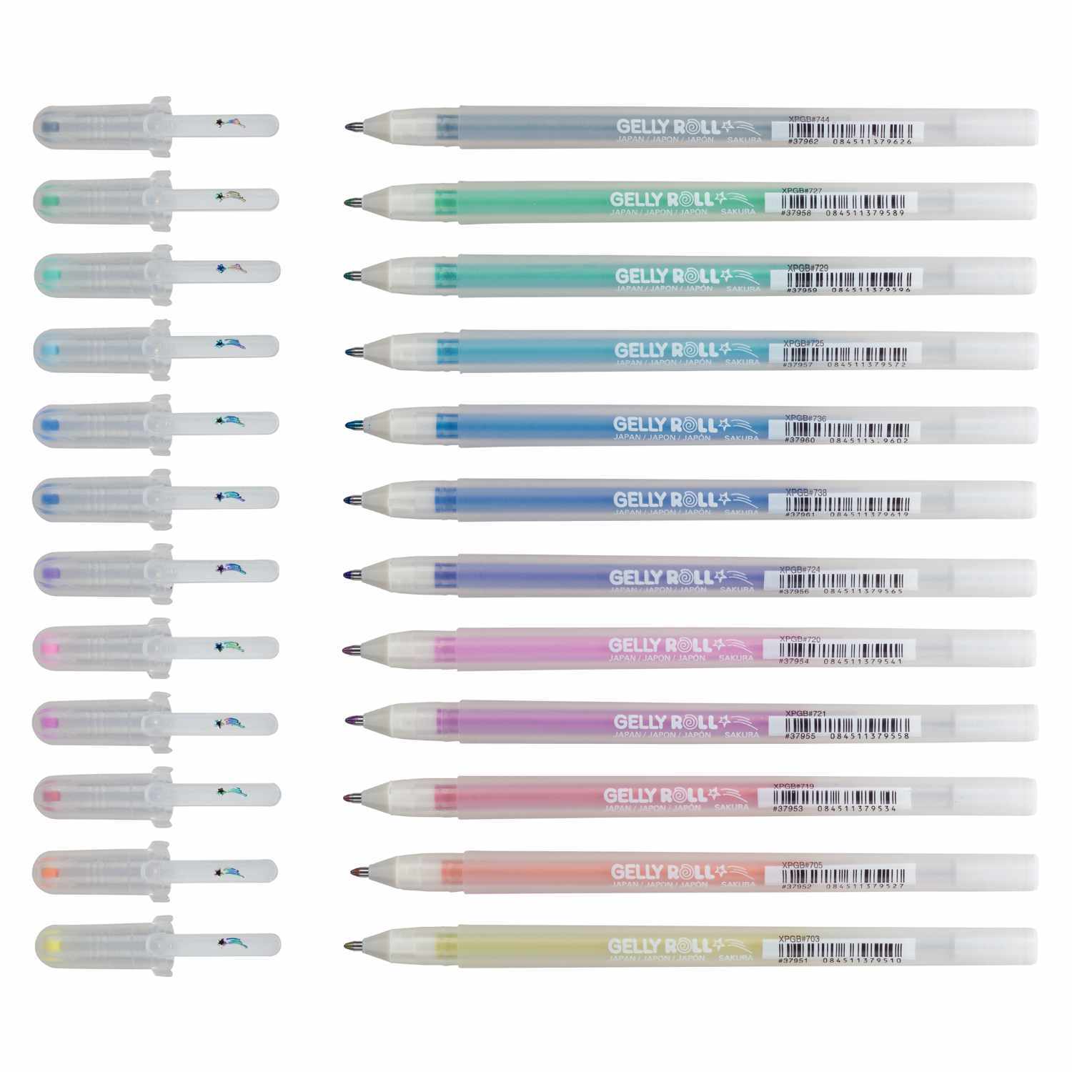Gelly Roll Stardust Glitter Gelstifte Set mit 12 bunten Stiften von SAKURA, ideal für kreative Projekte.