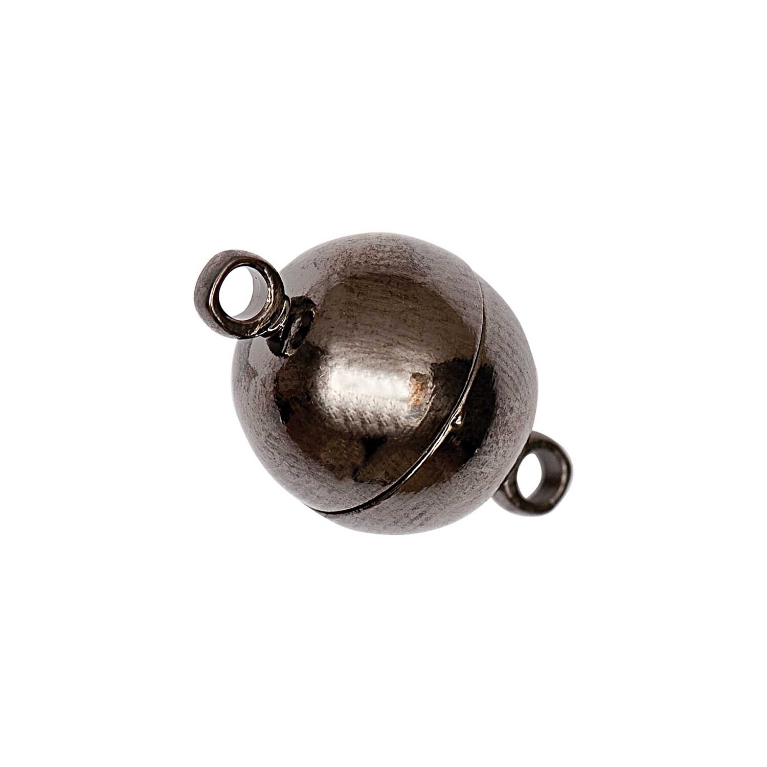 Magnetverschluß rund 12mm von Rico Design, glänzend und kugelförmig mit Ösen an beiden Enden.