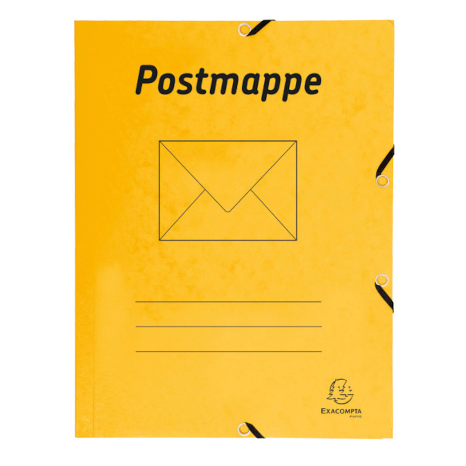 Postmappe mit Gummizug Gelb, A4, mit schwarzem Gummizug und Exacompta-Logo, ideal für Dokumente.