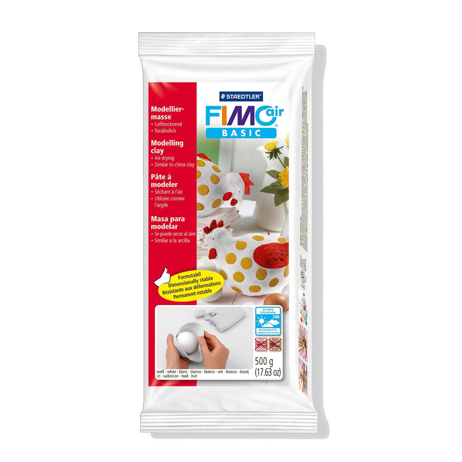 FIMO Air 500g Modelliermasse von Staedtler in weißer Verpackung, ideal für kreative Projekte.