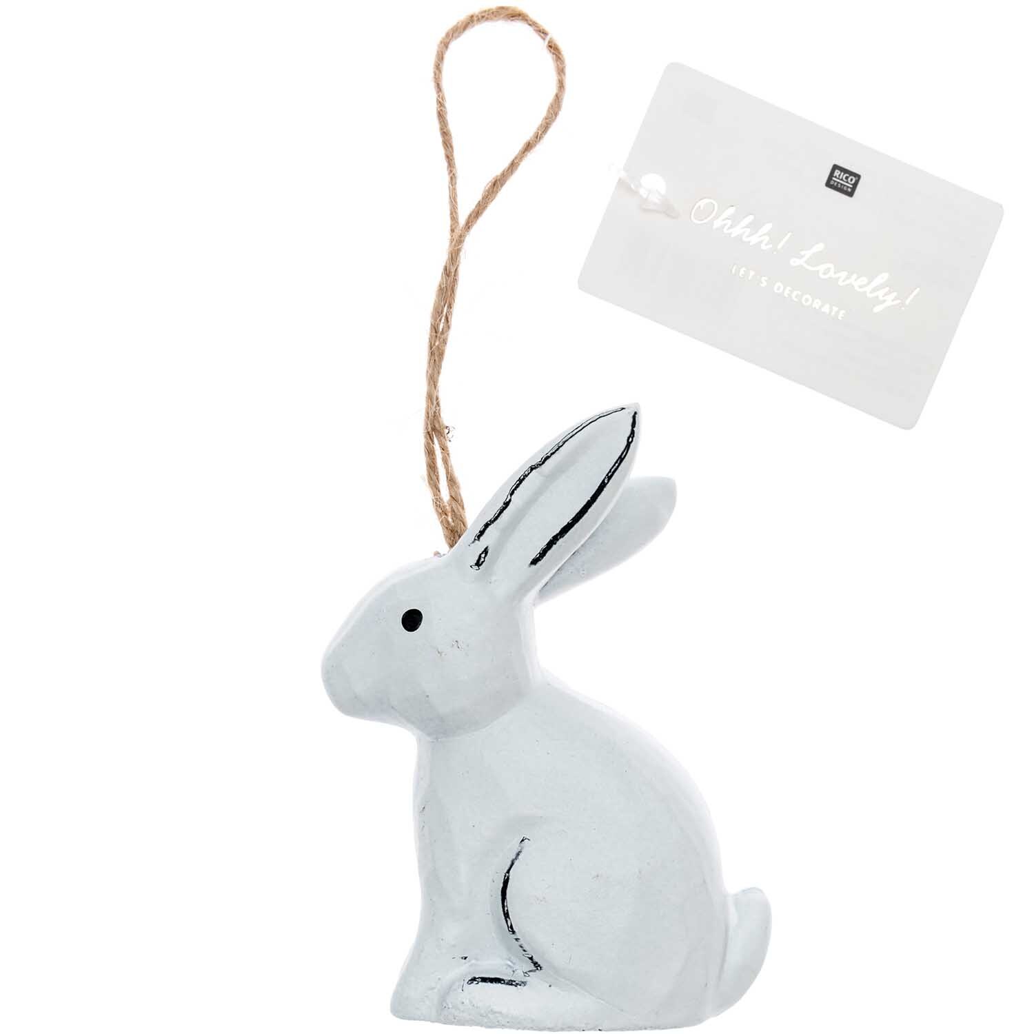 Holzanhänger Hase groß weiß 1 Stück von Rico Design