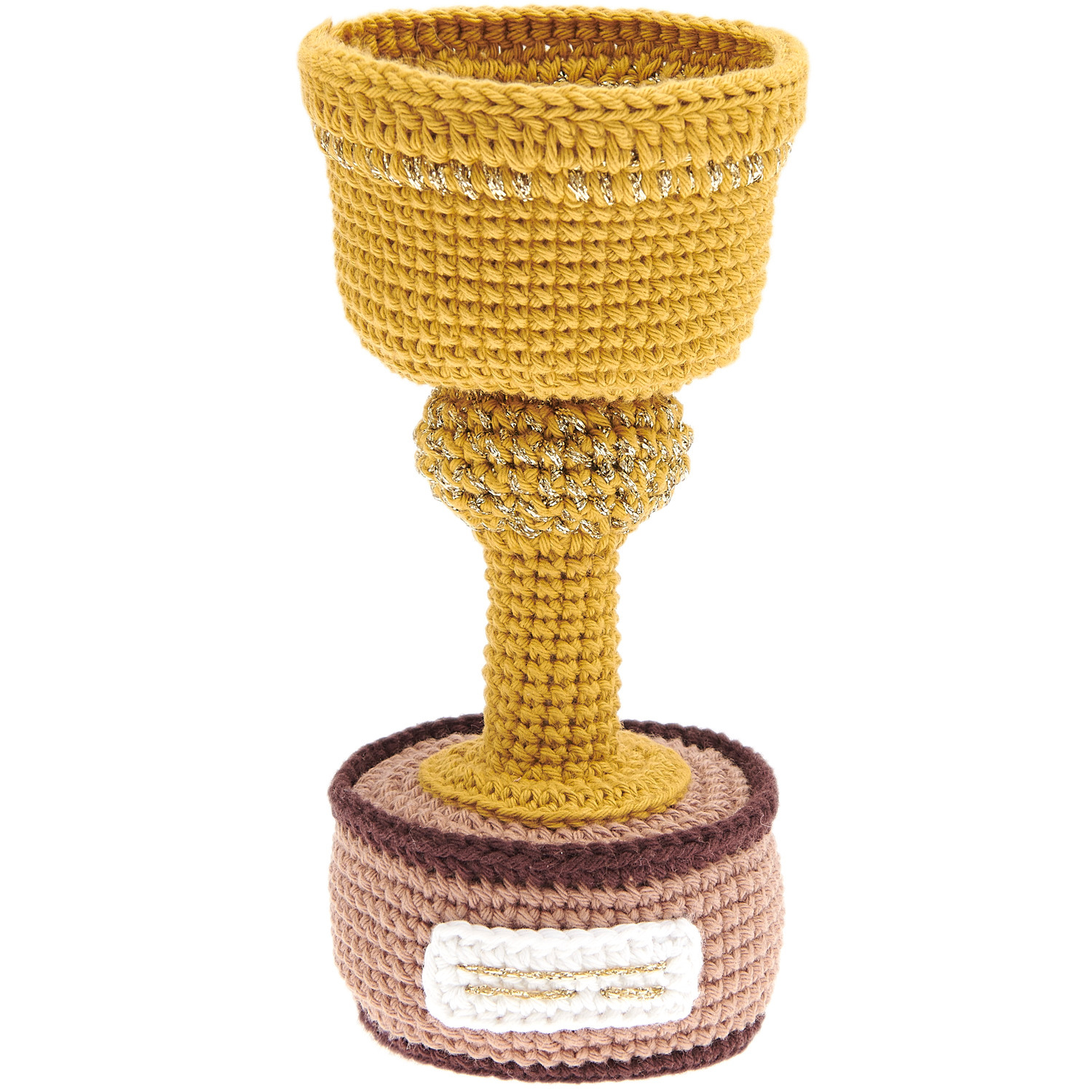 Ricorumi Häkelset Pokal Gold: Handgefertigter Pokal in Goldtönen, 16cm hoch, von Rico Design.