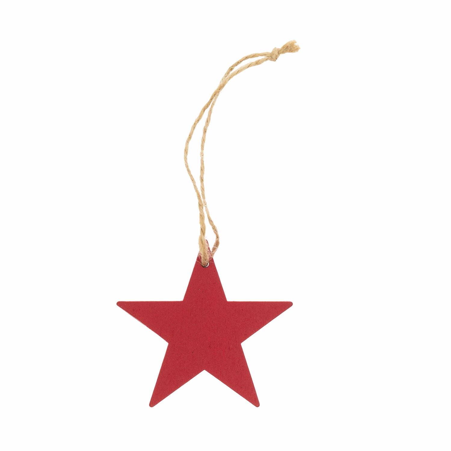 Holzhänger Stern: Roter Holzstern von Rico Design mit Juteband zum Aufhängen, ideal für Dekorationen.