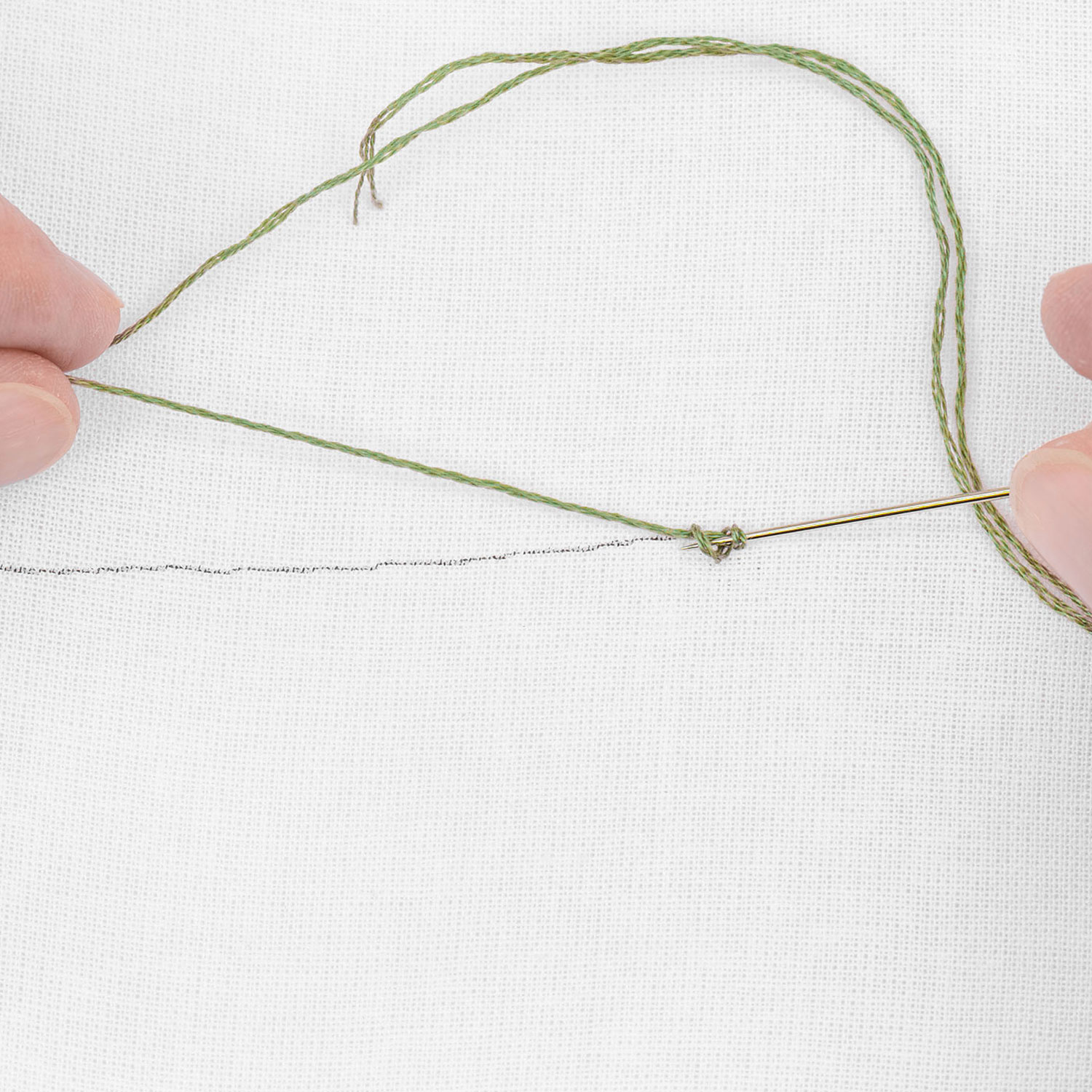 Schritt 3 in der Stickanleitung für einen Korallenstich