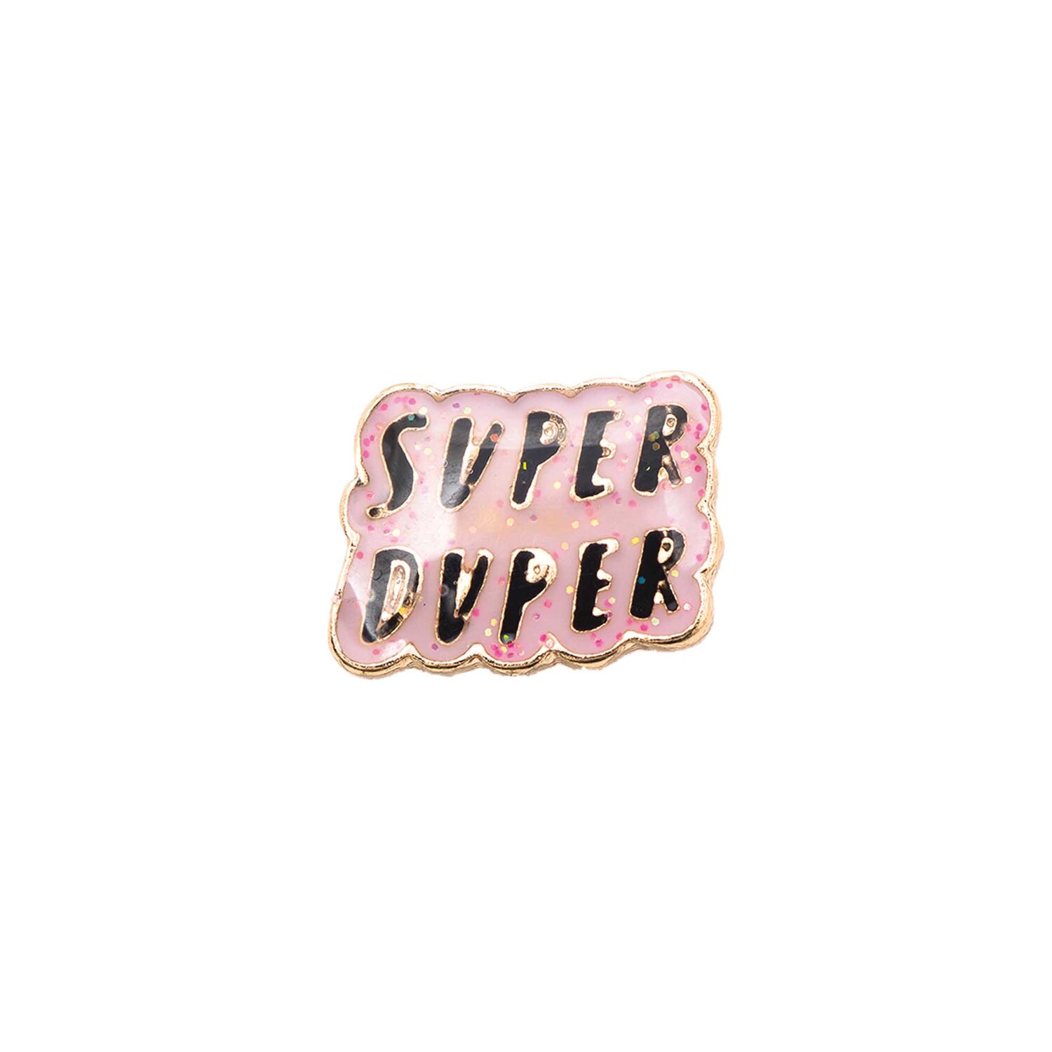 Pin Super Duper 17x13mm von Rico Design zeigt den Schriftzug "Super Duper" auf einem mehrfarbigen Hintergrund.