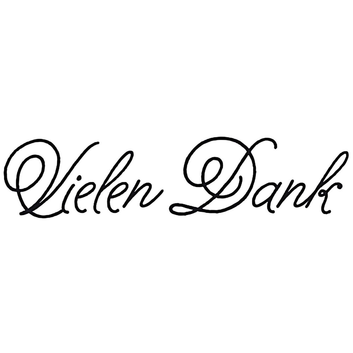 Stempel Vielen Dank 6x2cm von Rico Design zeigt elegante, geschwungene Schrift auf weißem Hintergrund.