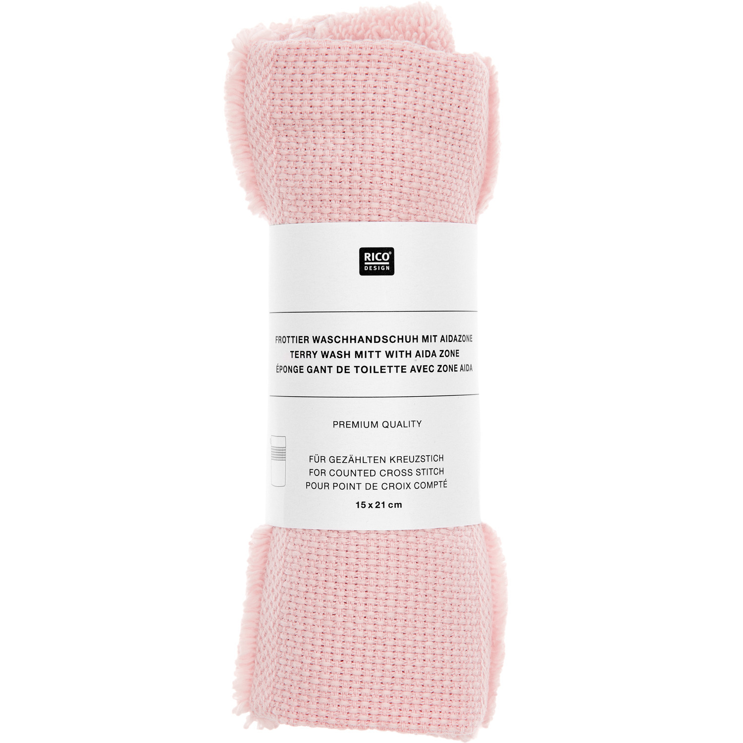 Waschhandschuh in Rosa von Rico Design, 15x21cm, GOTS-zertifiziert, ideal für sanfte Hautpflege.