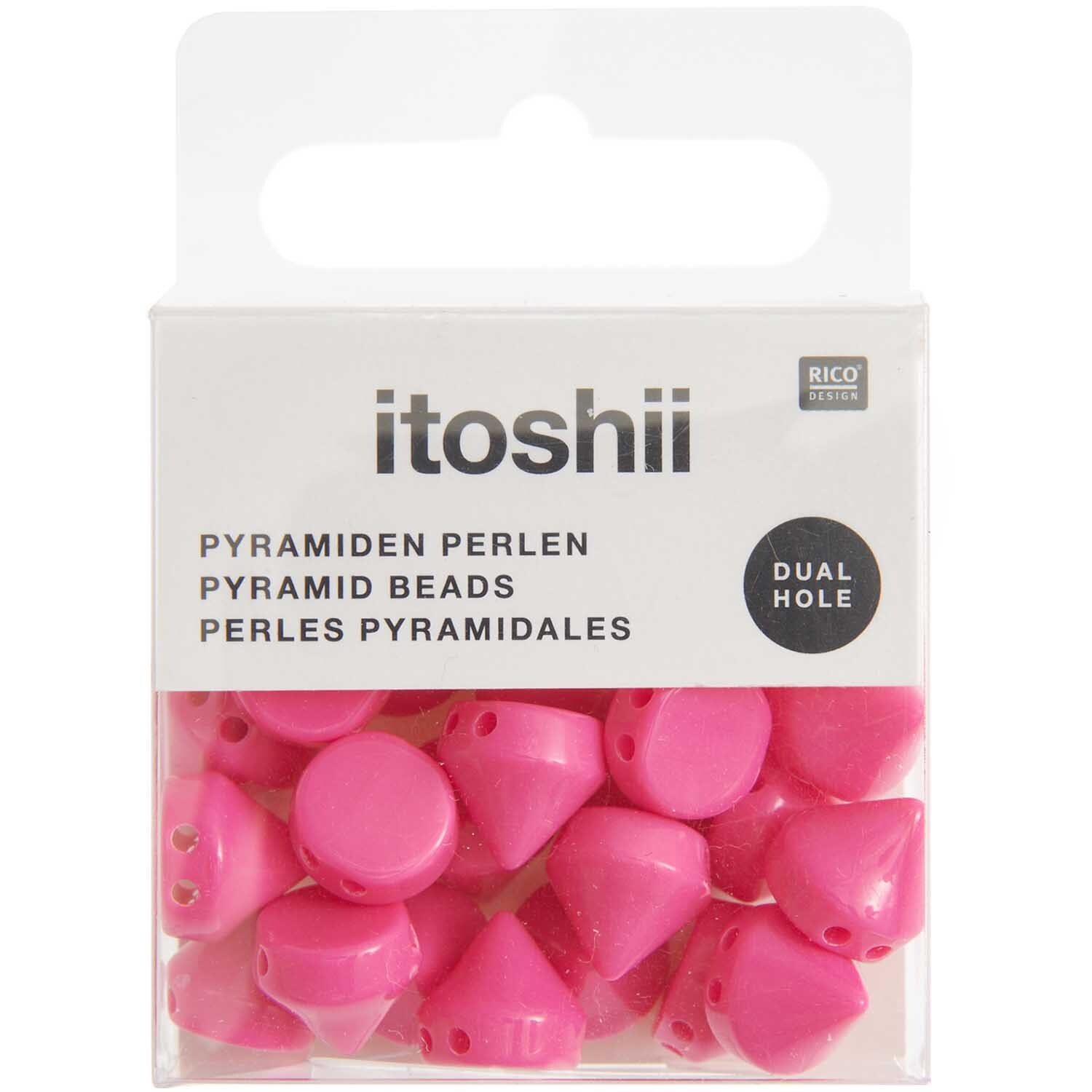 Itoshii Pyramiden Perlen in leuchtendem Neon Pink, 24 Stück, präsentiert von Rico Design.