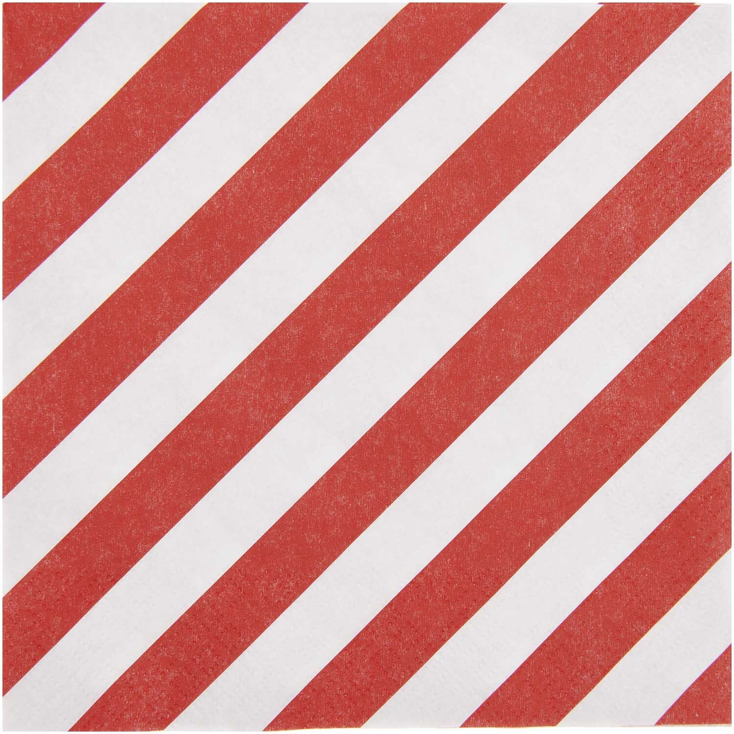 Servietten Streifen rot-weiß 33x33cm 20 Stück von Rico Design zeigen diagonale Streifen in Rot und Weiß. Ideal für festliche Anlässe.