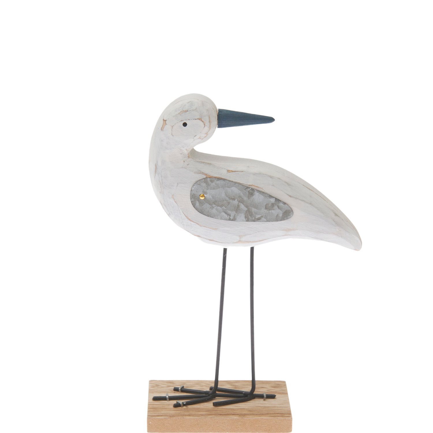 Holzaufsteller Möwe: Dekorative Figur aus Holz mit blauem Schnabel auf stabilem Standfuß. Ideal für maritime Dekorationen. Maße: 21x17x5cm.