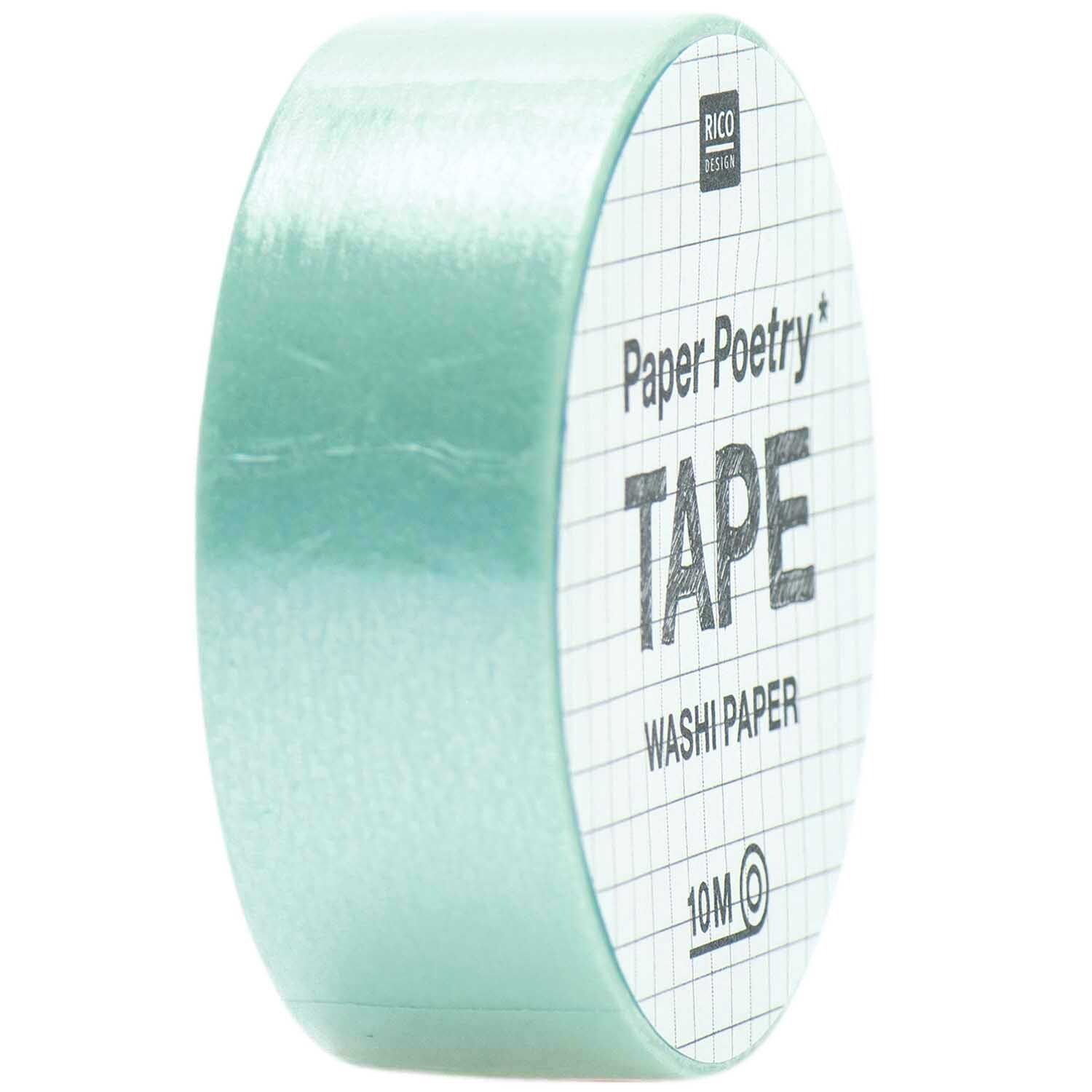 Paper Poetry Tape uni 15mm 10m in Aqua von Rico Design, ideal für kreative Bastelprojekte.