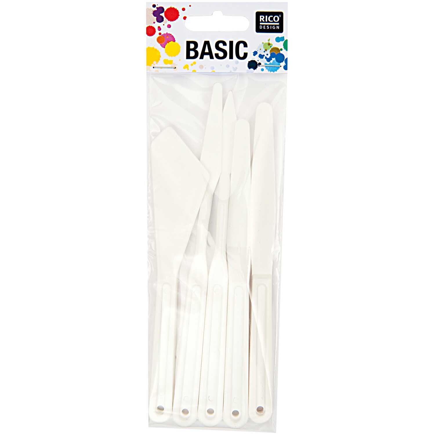 Plastikspachtel 5er Set von Rico Design in Weiß, ideal für kreative Projekte und Bastelarbeiten.