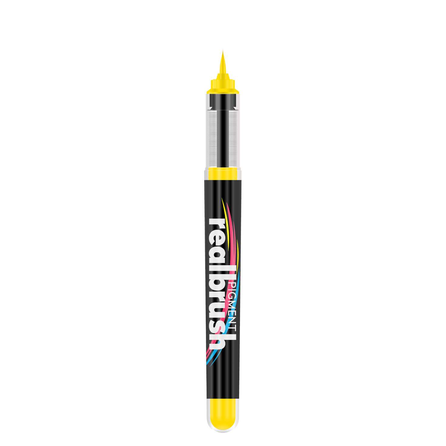 Realbrush Pigment Marker in leuchtendem Goldton, mit feiner Spitze, ideal für präzises Zeichnen.