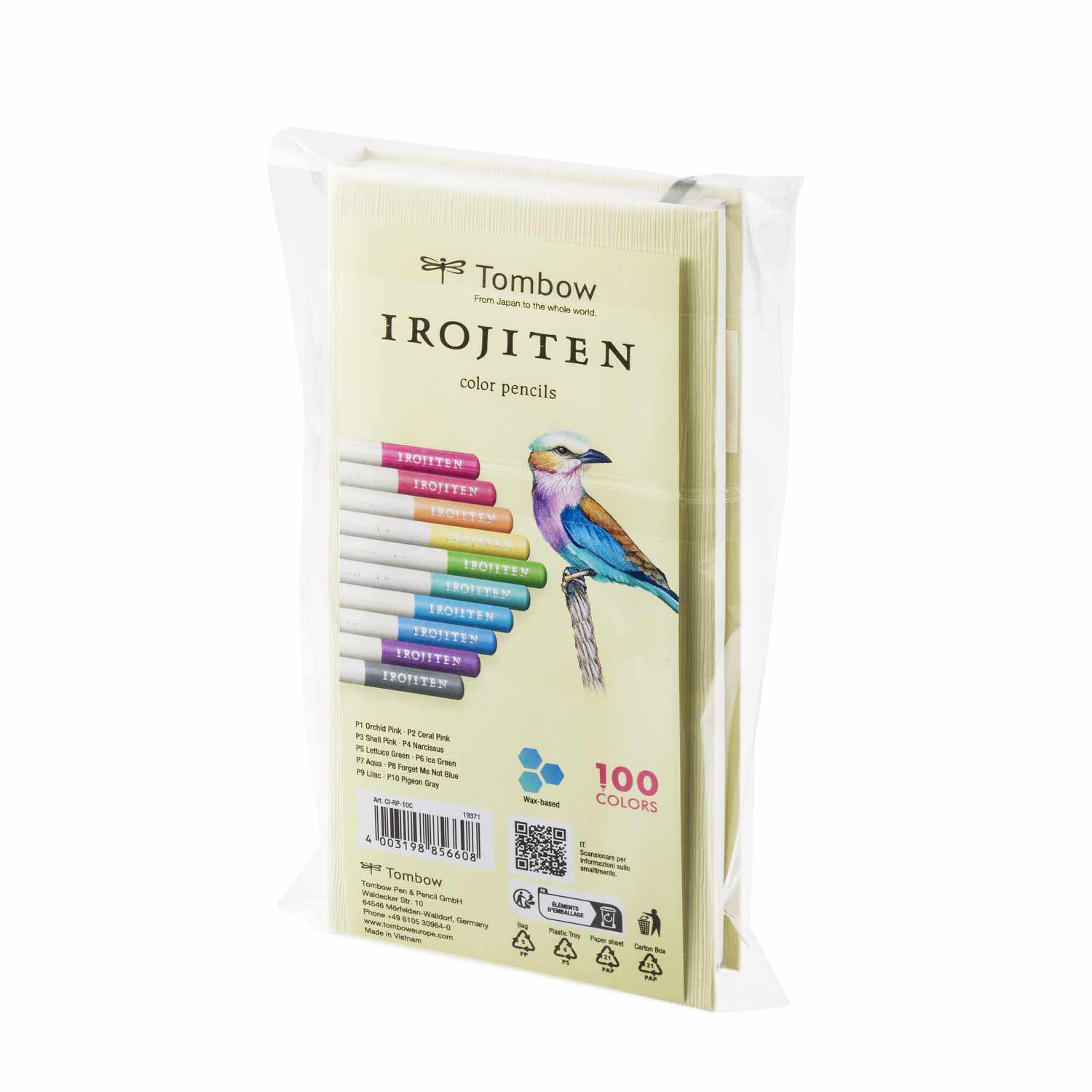 IROJITEN Farbstifte Set Pastellfarben zeigt 10 Tombow Stifte in sanften Tönen, verpackt in einer transparenten Hülle.
