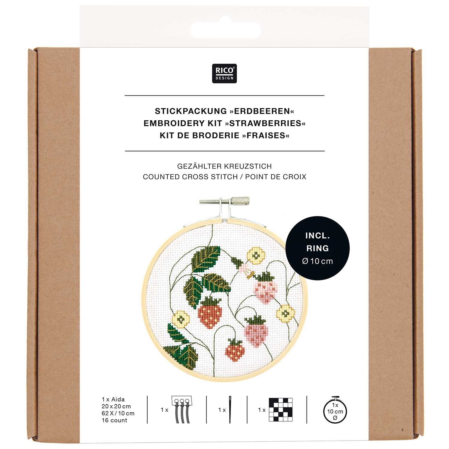 Stickpackung Bild Erdbeeren Ø10cm von Rico Design