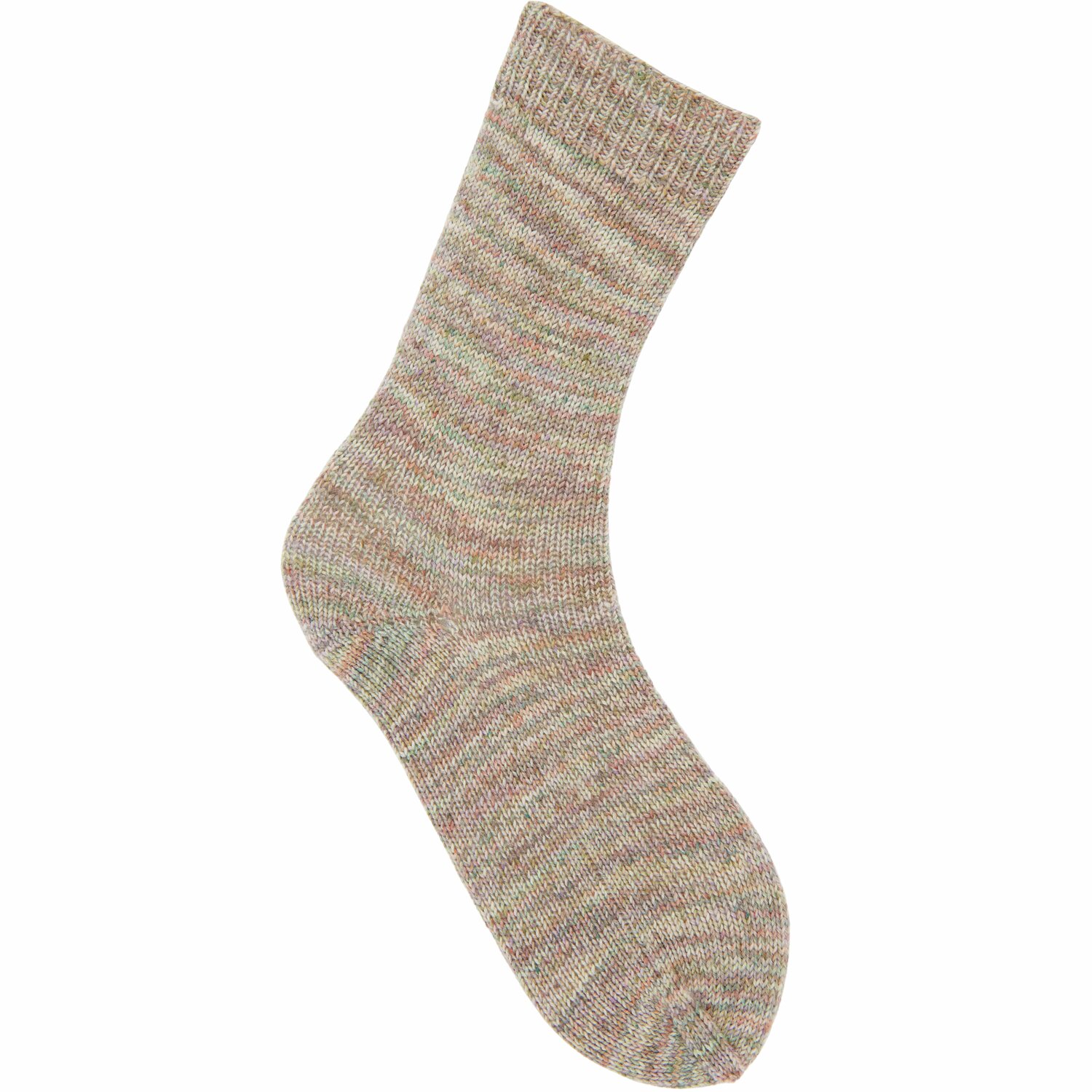 Socks Merino Multicolor 4-fädig, gestrickt aus weicher Wolle, zeigt ein dezentes, mehrfarbiges Muster. Perfekt für kühle Tage.
