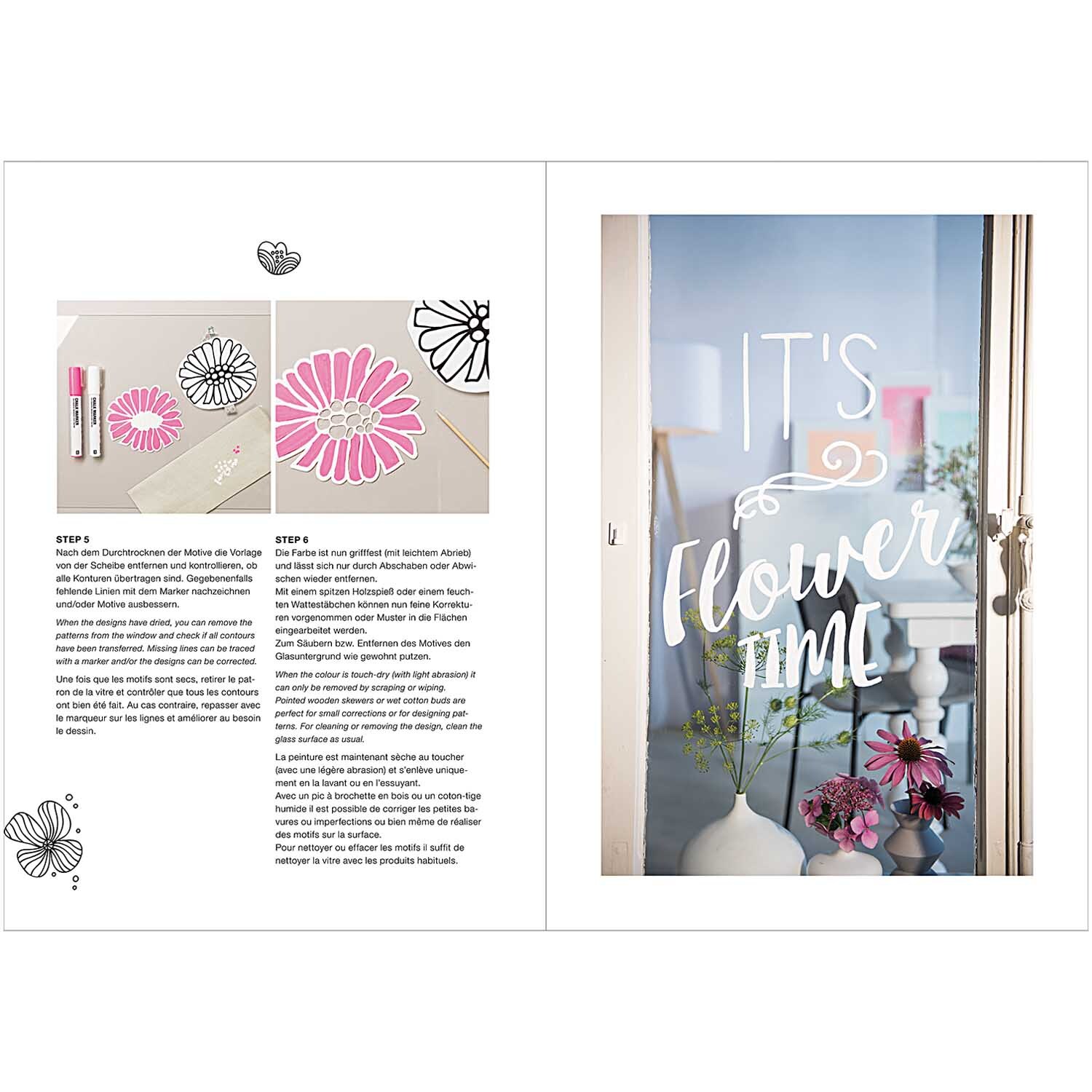 Vorlagenmappe Flowers and Plants: Fensterdeko mit Kreidestiften, Blumenmotive auf Glas.
