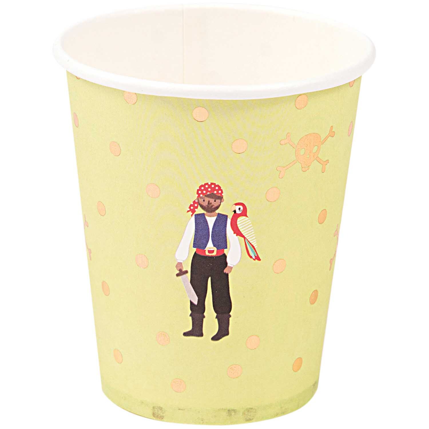 Pappbecher Pirat 200ml mit Piratenmotiv und Papagei, ideal für Partys, von Rico Design.