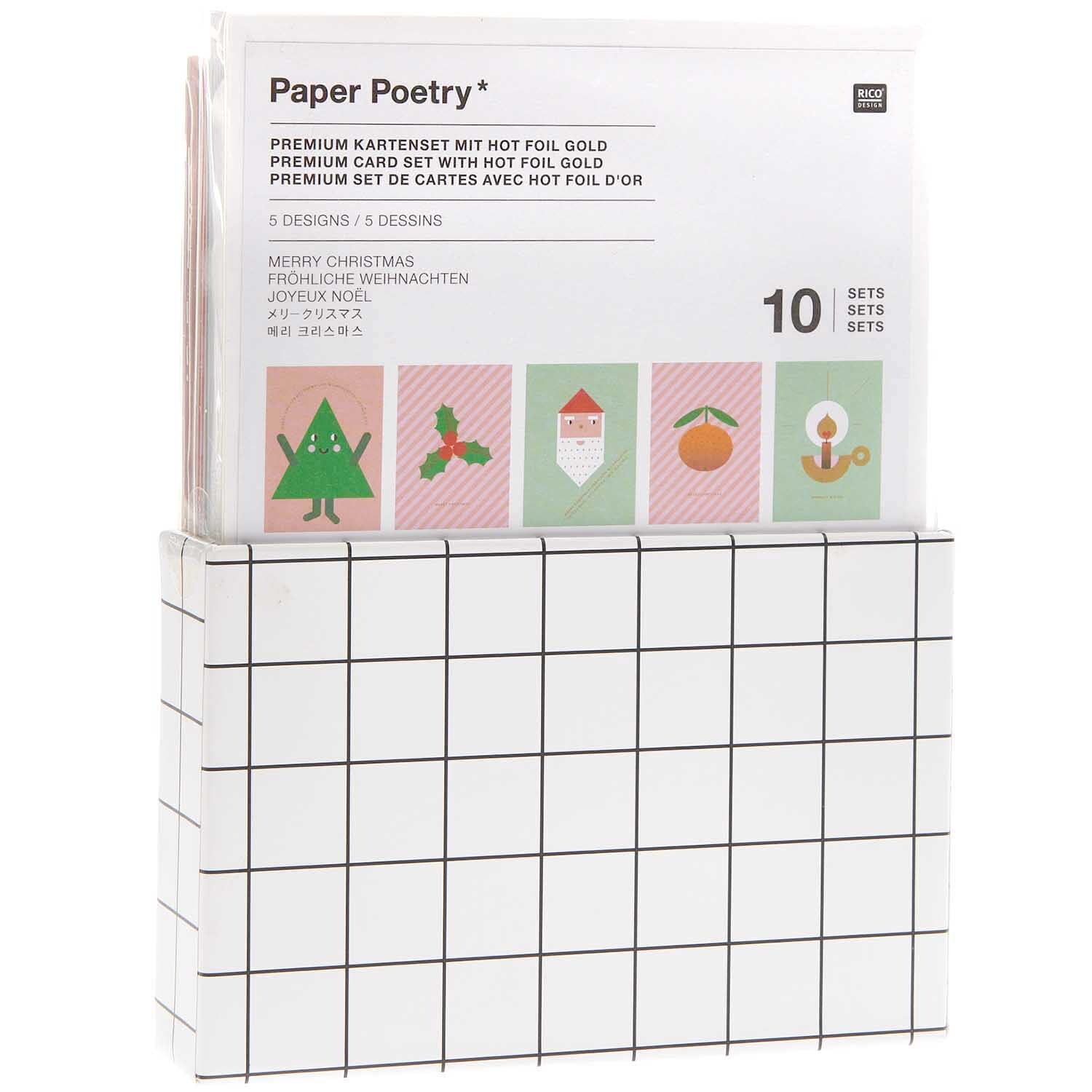 Paper Poetry Kartenset Merry Christmas B6, 20-teilig, von Rico Design. Zeigt festliche Designs in einer dekorativen Box.