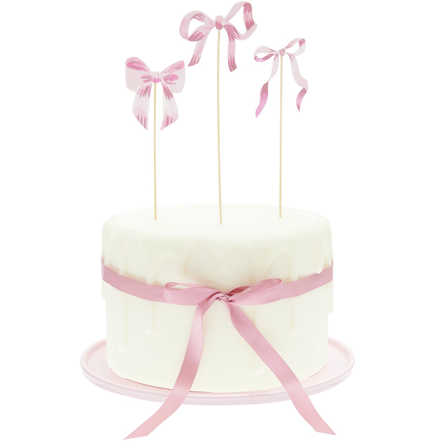 Picker Schleifen S Rosa: Eine weiße Torte mit rosa Schleifen von Rico Design, dekoriert mit sechs eleganten Schleifen.