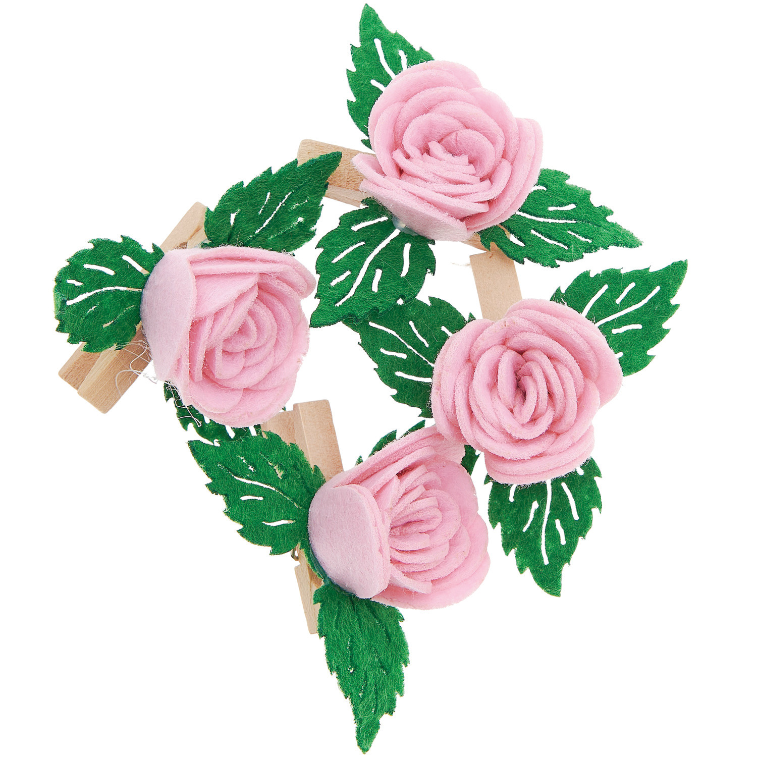 Rosenköpfe mit Blättern auf Klammer, dekorative Accessoires von Rico Design, ideal für kreative Projekte.
