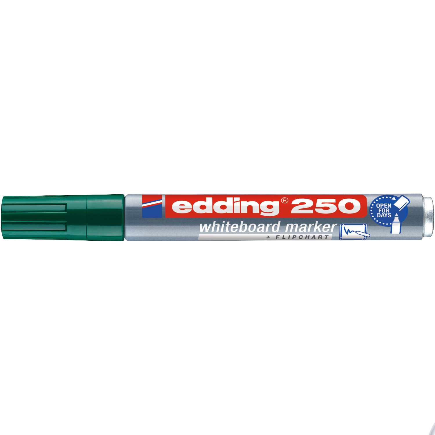 250 Whiteboard Marker 1,5-3mm in Grün von edding, ideal für Whiteboards, mit abnehmbarer Kappe.