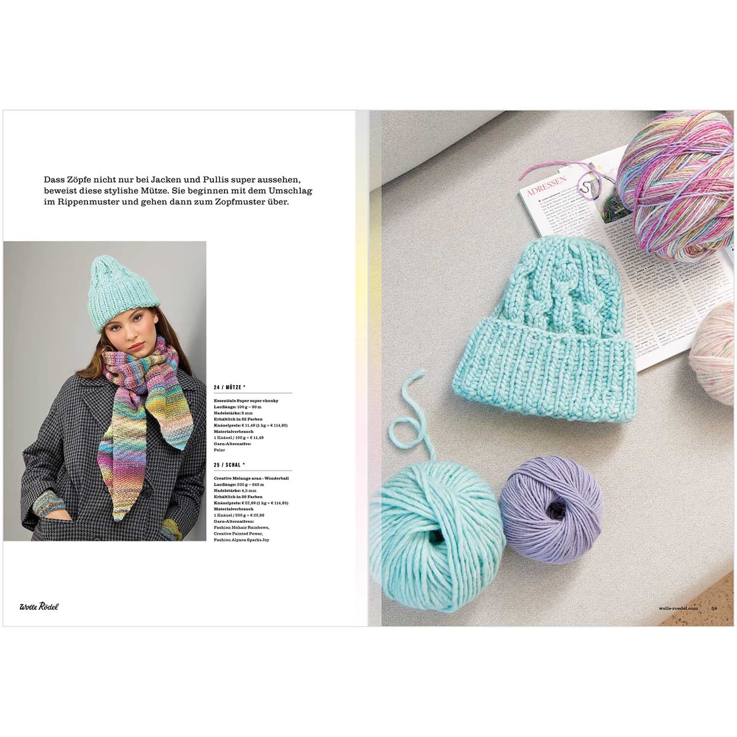 Die Neue Masche Nr. 07 Herbst: Strickset mit Mütze und Schal in Pastelltönen, präsentiert von Wolle Rödel.
