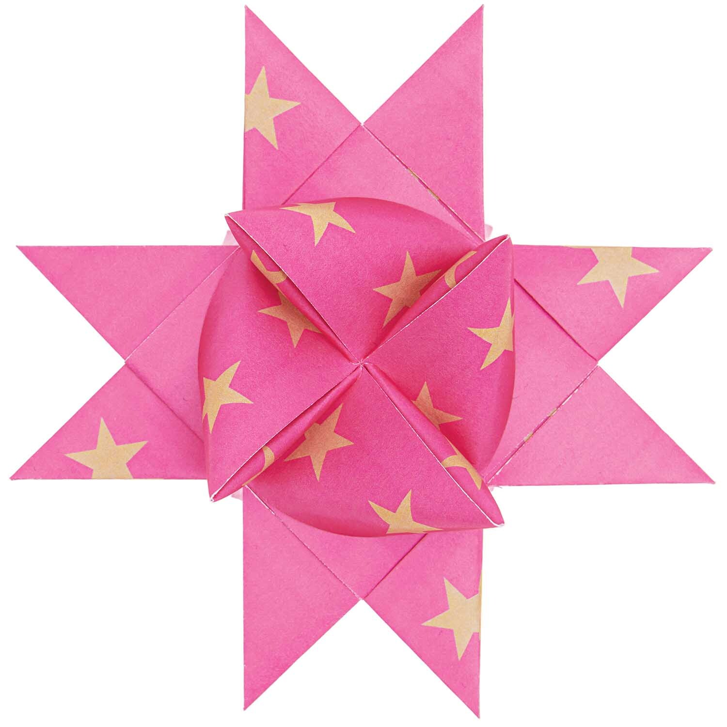 Paper Poetry Fröbelstreifen neon Sterne L 40 Stück: Gefalteter Stern aus neonfarbenem Papier mit gelben Sternen, ideal für kreative Dekorationen.