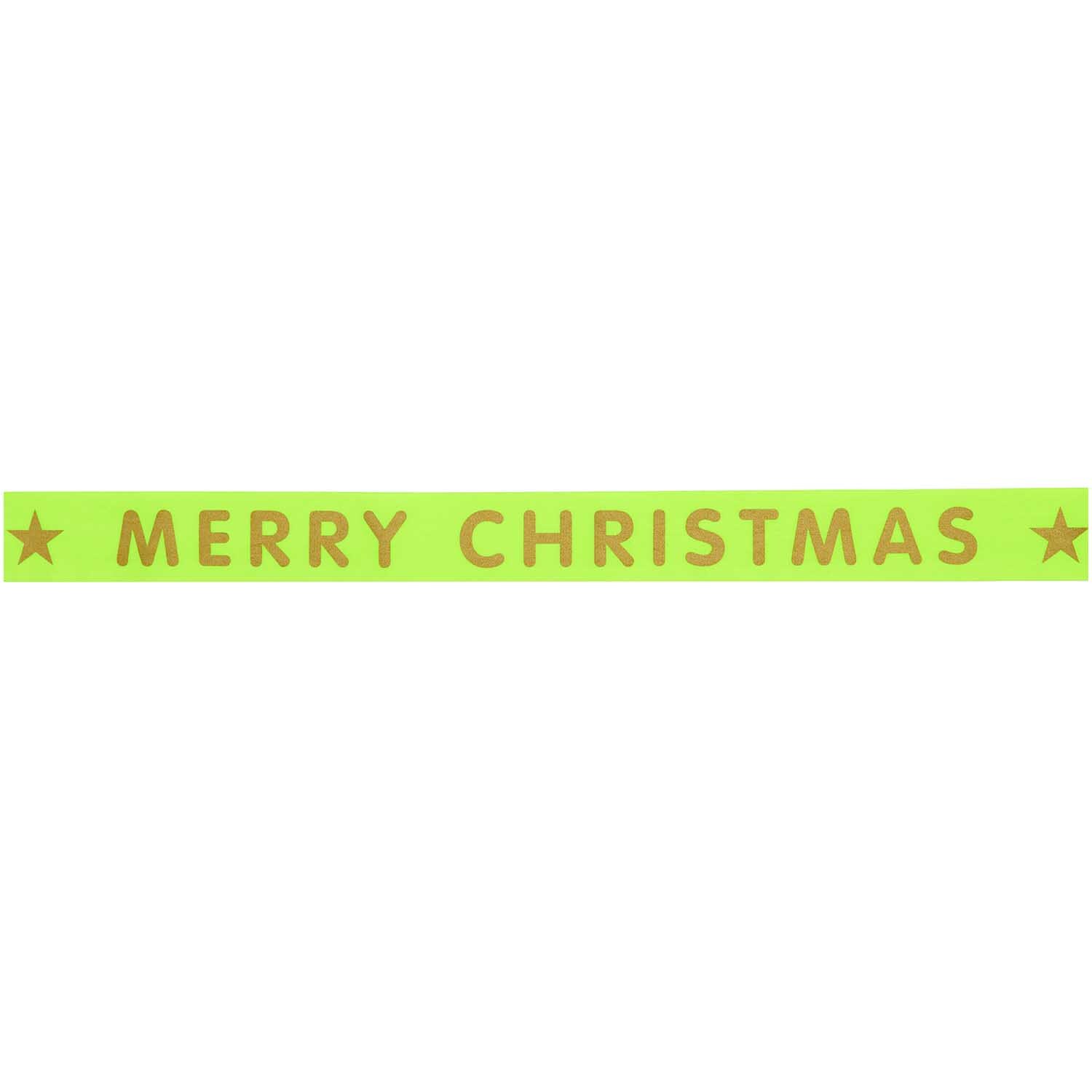 Paper Poetry Taftband mit "Merry Christmas"-Aufschrift in limonengrün, ideal für festliche Dekorationen. Marke: Rico Design.