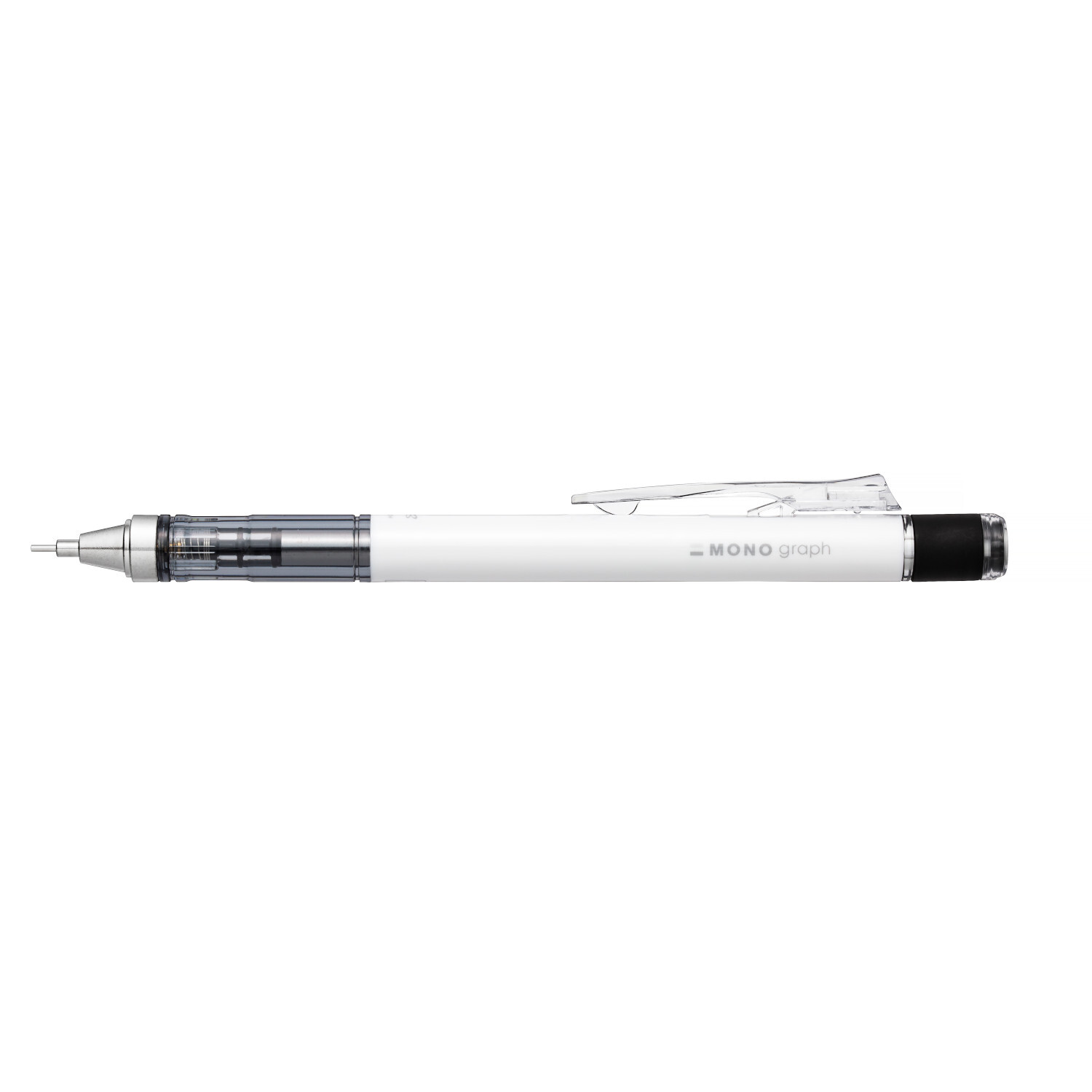 MONO Graph Druckbleistift von Tombow in Weiß, 0,7mm Spitze, elegantes Design mit transparentem Clip.