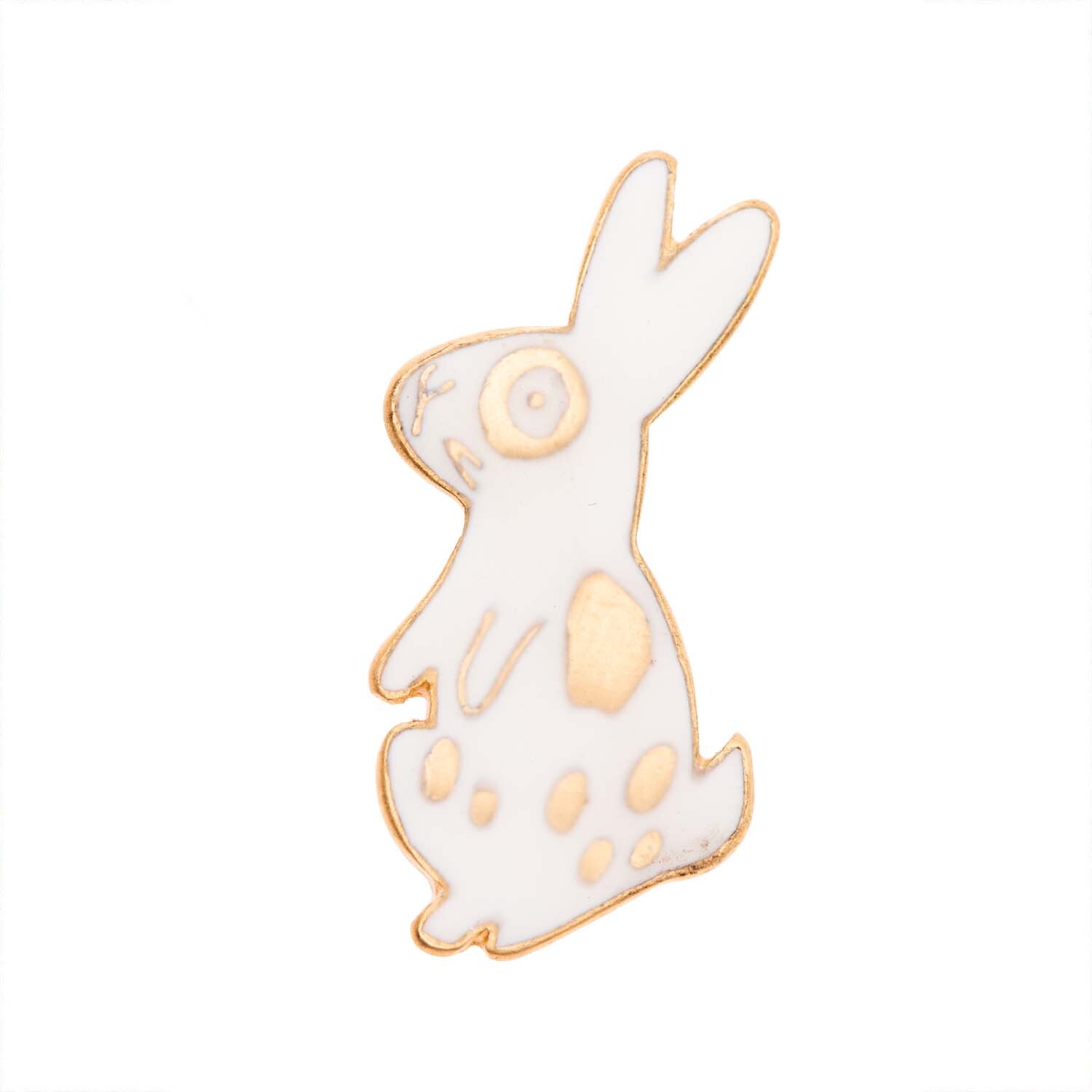 Pin Hase 19x36mm: Weißer Hase-Pin von Rico Design, stehend mit goldenen Akzenten und Details.