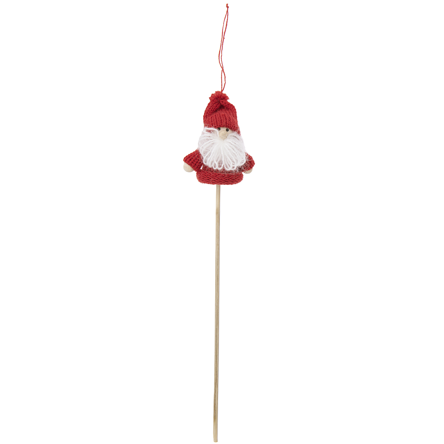 Deko-Stecker Wichtel Santa von Rico Design: Roter Wichtel mit weißem Bart auf Holzstab, ideal für festliche Dekorationen.