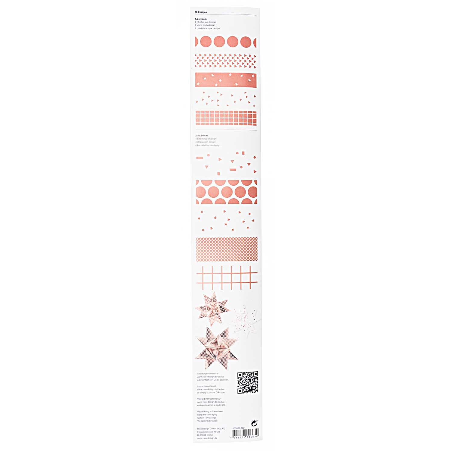 Paper Poetry Fröbelstreifen in Weiß und Roségold von Rico Design, 40 Stück, mit Hot Foil verziert.