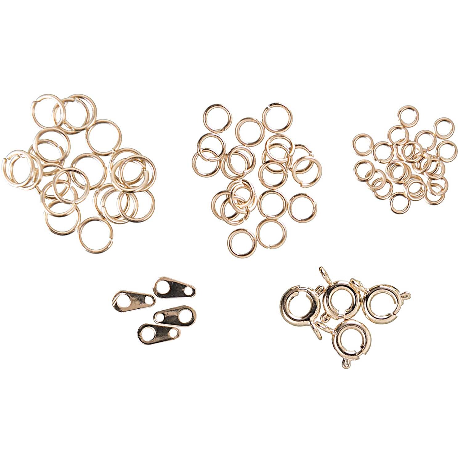 Verschlüsse Mix gold: 58-teiliges Set von Rico Design mit verschiedenen goldenen Verschlüssen. Ideal für Schmuckherstellung und kreative Projekte.