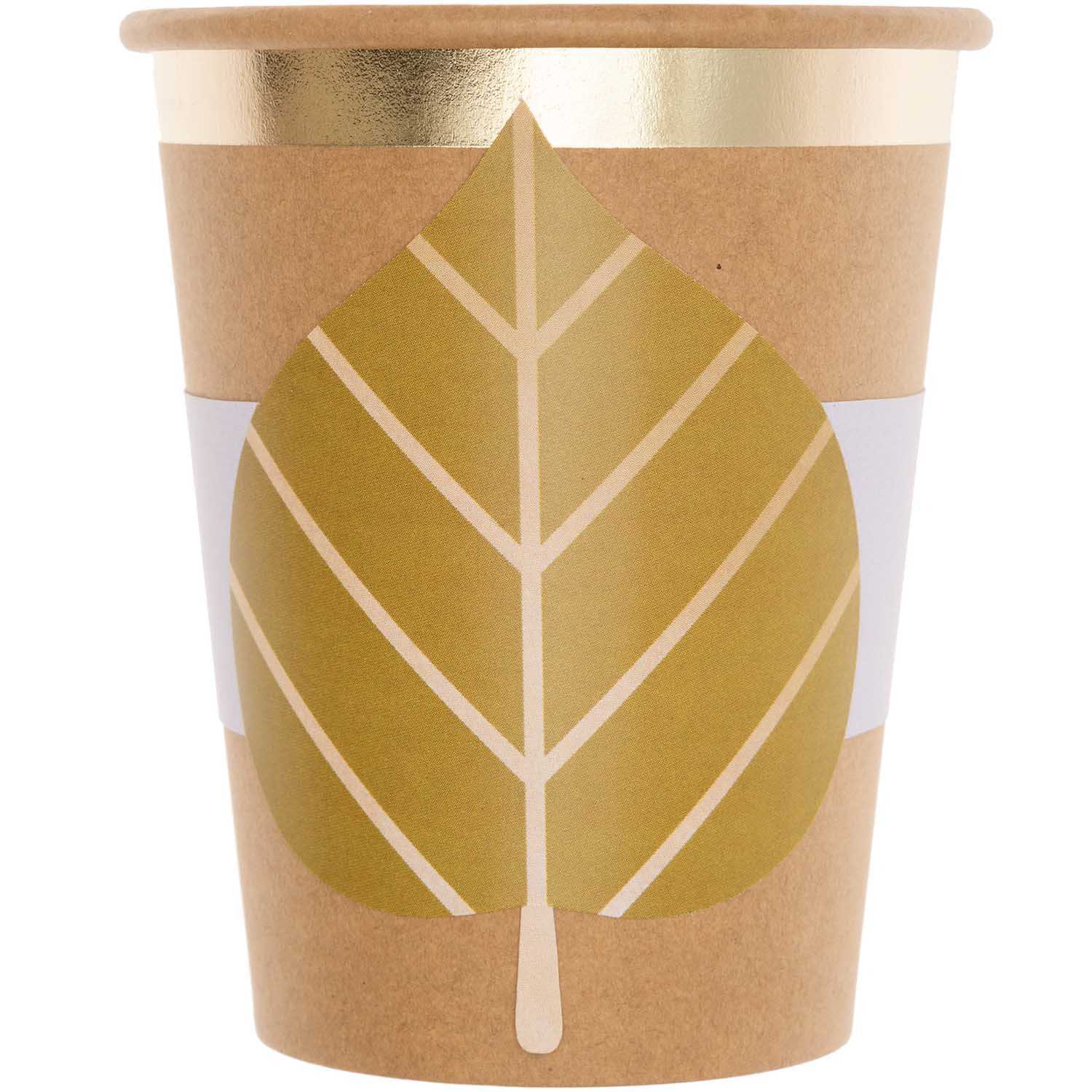 Papiermanschetten Blatt 6 Stück: Brauner Becher mit goldfarbenem Blattmotiv von Rico Design.