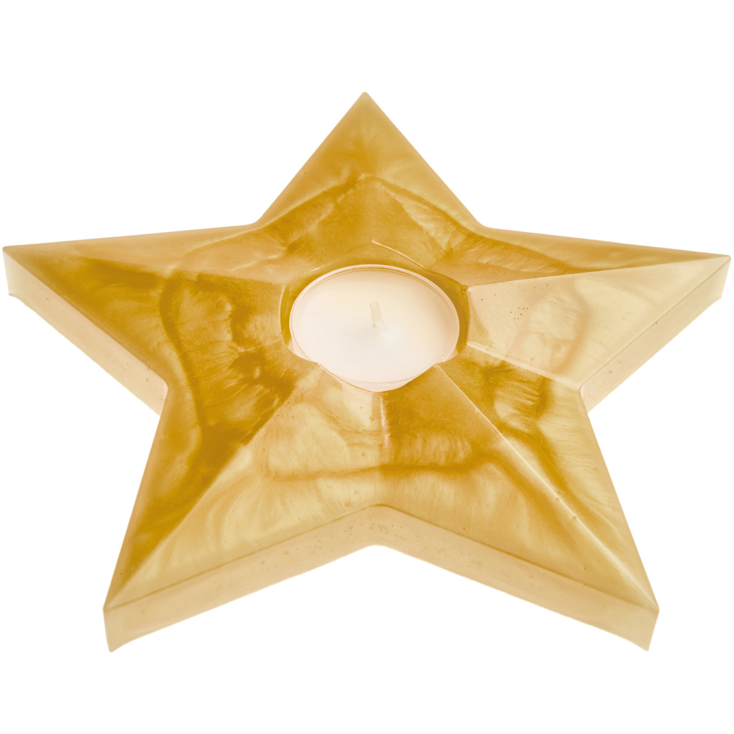 Silikon Gießform Teelicht Stern groß, goldener Perl-Effekt, ideal für Epoxidharz-Projekte.