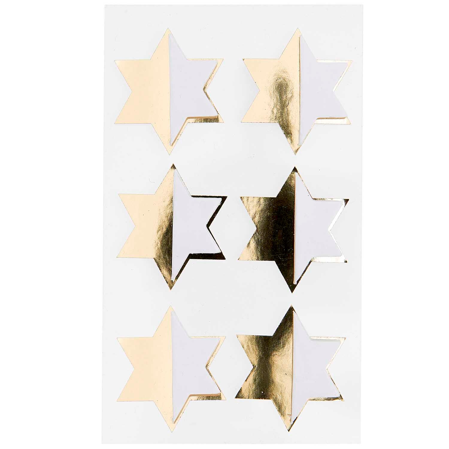 Paper Poetry Wabenpapiersticker Sterne von Rico Design, goldene und weiße Sterne auf einem Blatt. Ideal für kreative Bastelprojekte.