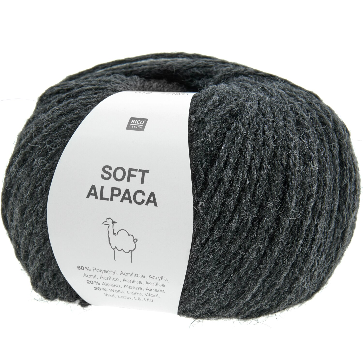 Soft Alpaca Wolle in Schiefer, 50g 125m, ideal für Stricksets von Rico Design. Perfekt für warme Accessoires.